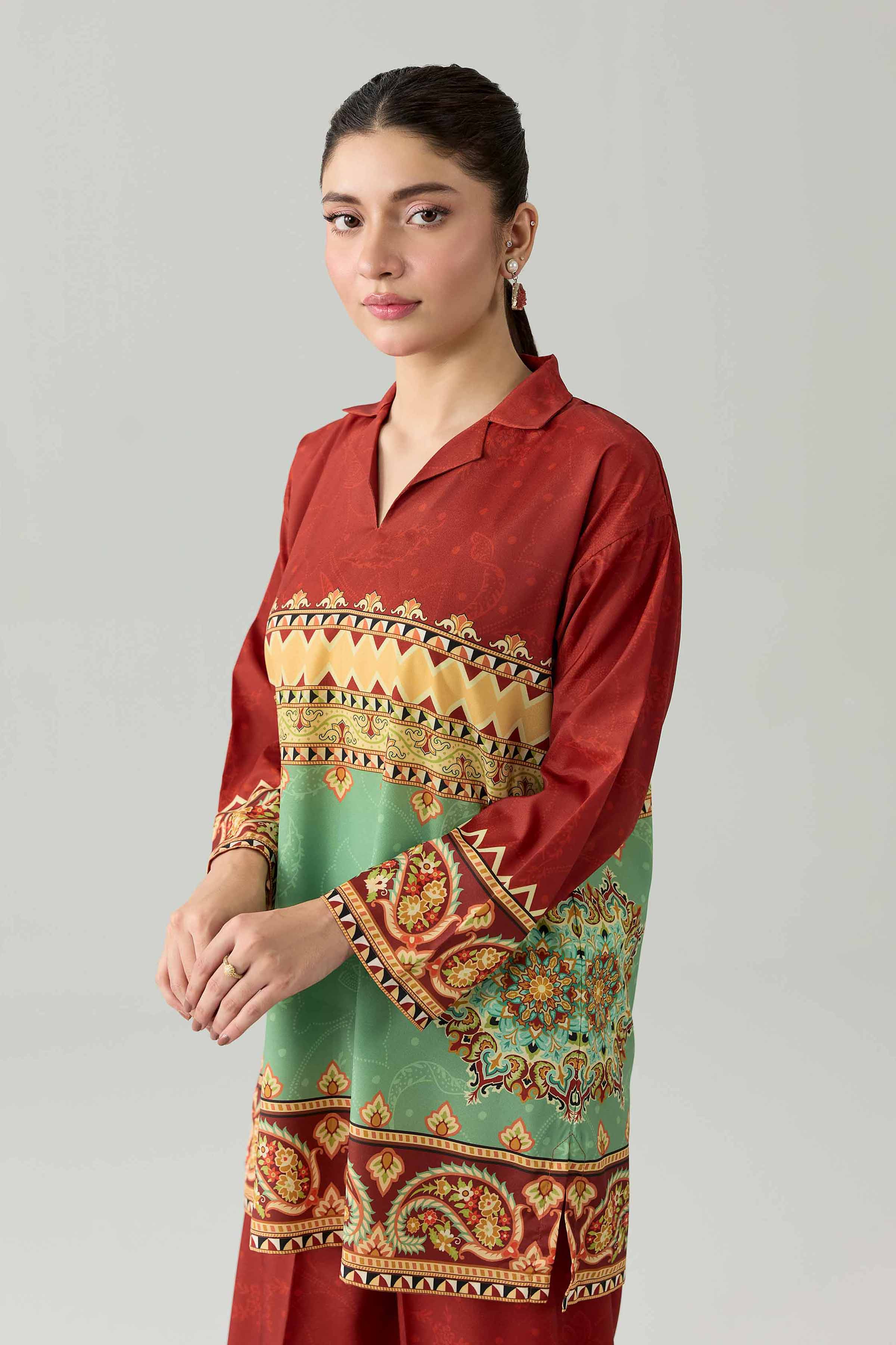 Nishat UK - Red Printed Silk 2 Pieces ready to wear western dress
