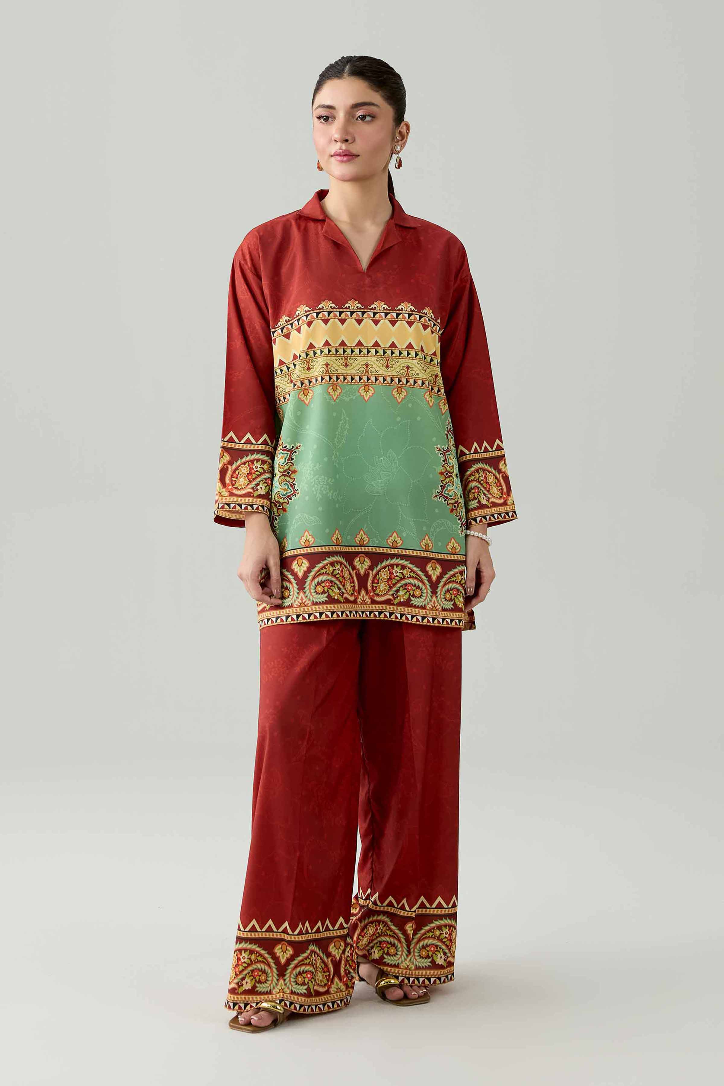 Nishat UK - Red Printed Silk 2 Pieces ready to wear western dress