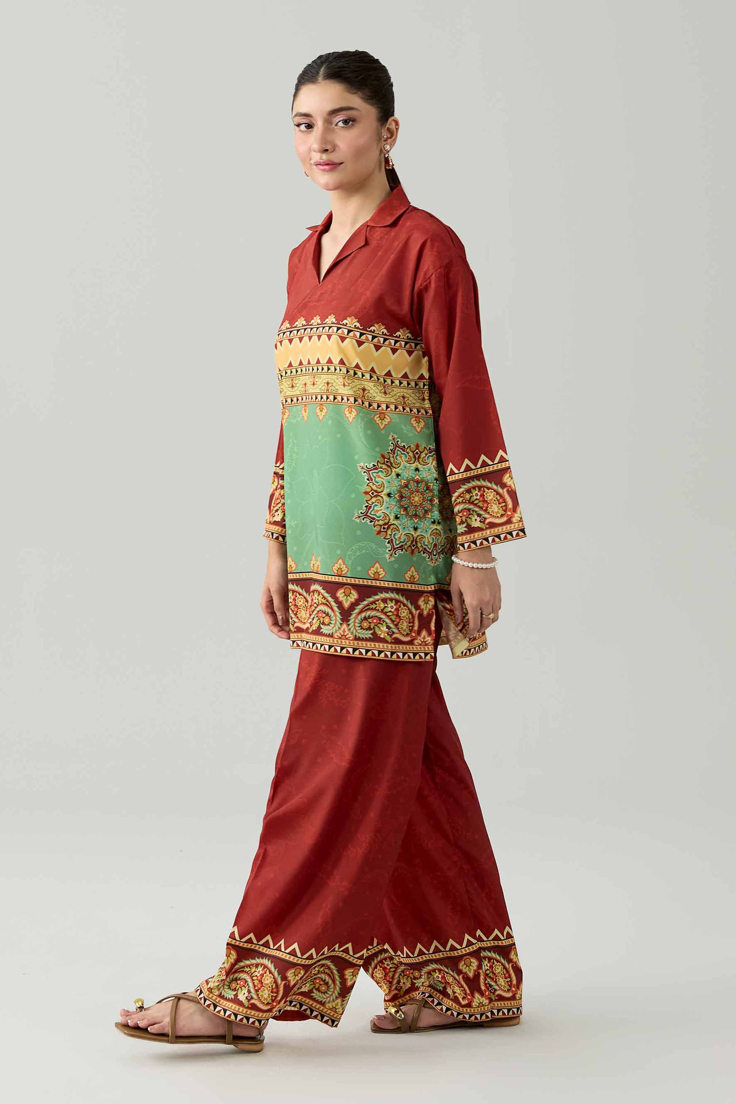 Nishat UK - Red Printed Silk 2 Pieces ready to wear western dress