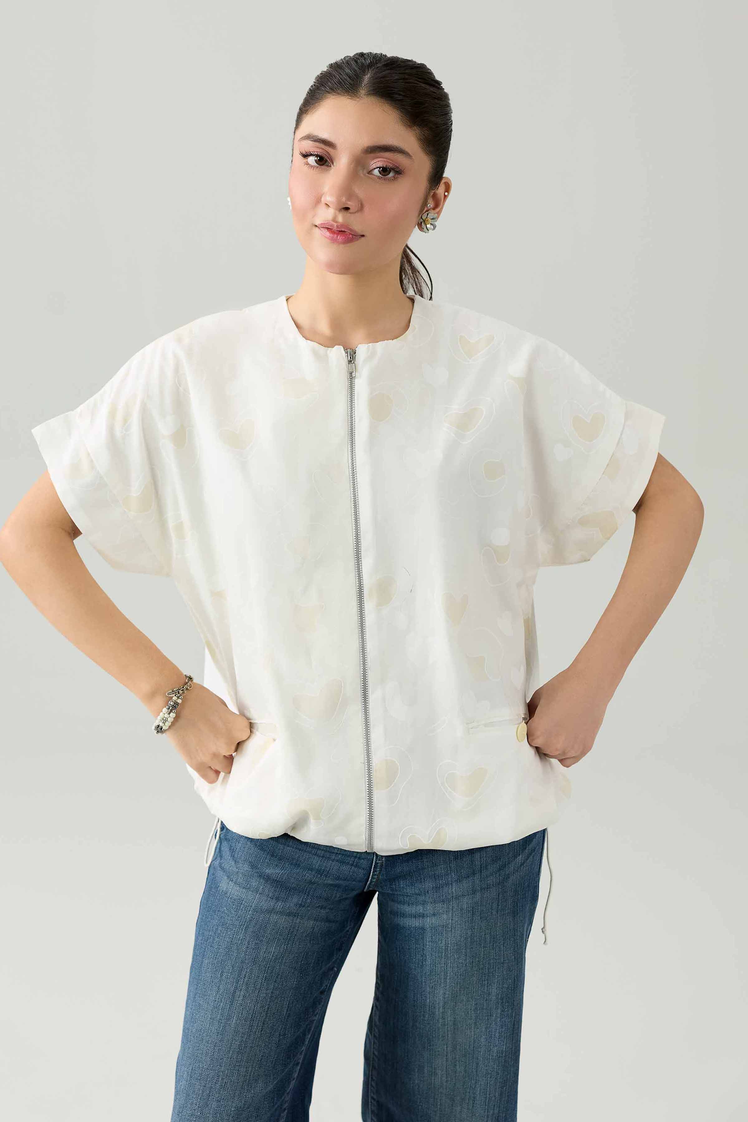 Nishat UK - White Printed Cambric 1 Piece ready to wear tunic