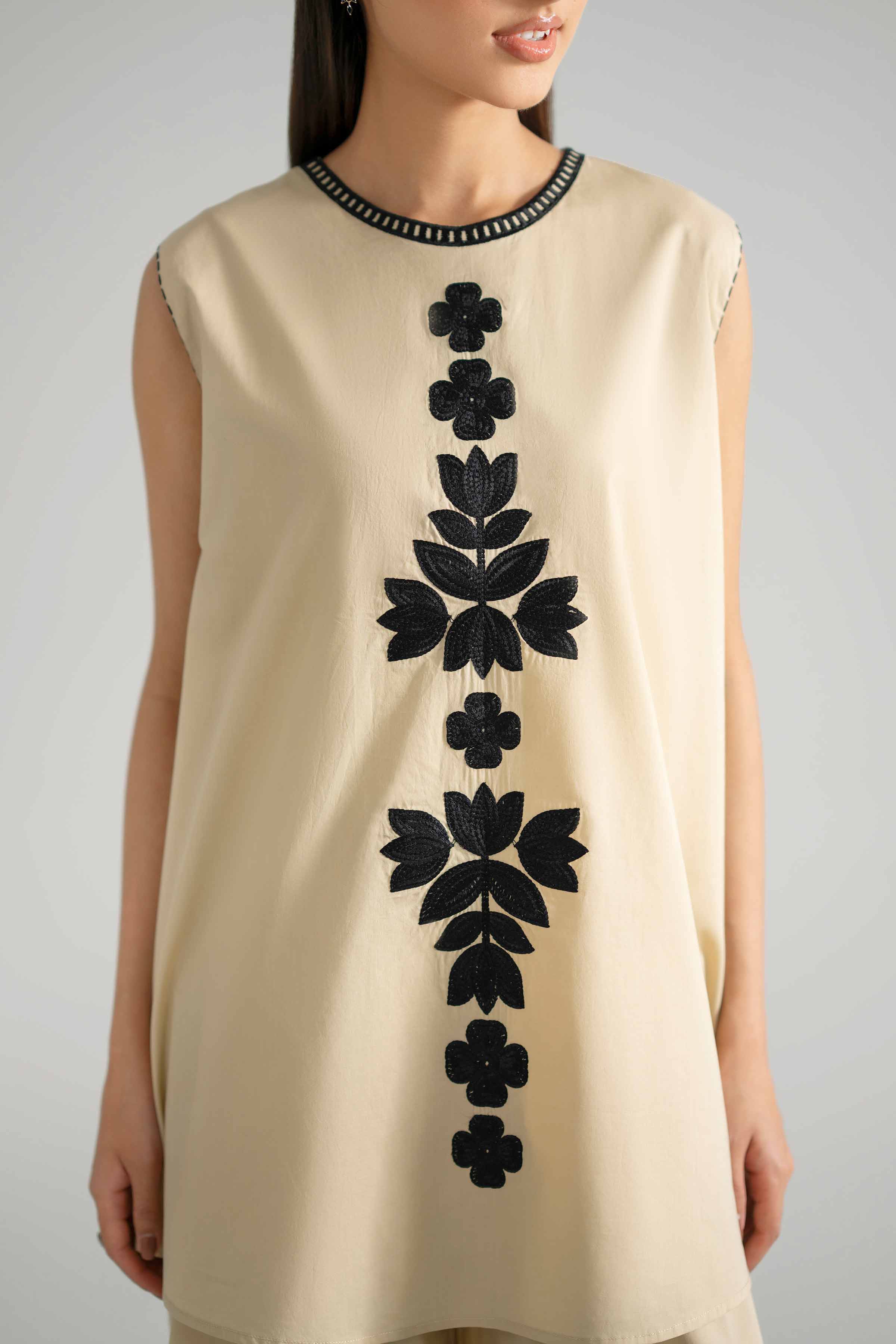 Nishat UK - Beige Embroidered Cambric 2-piece ready to wear Dress