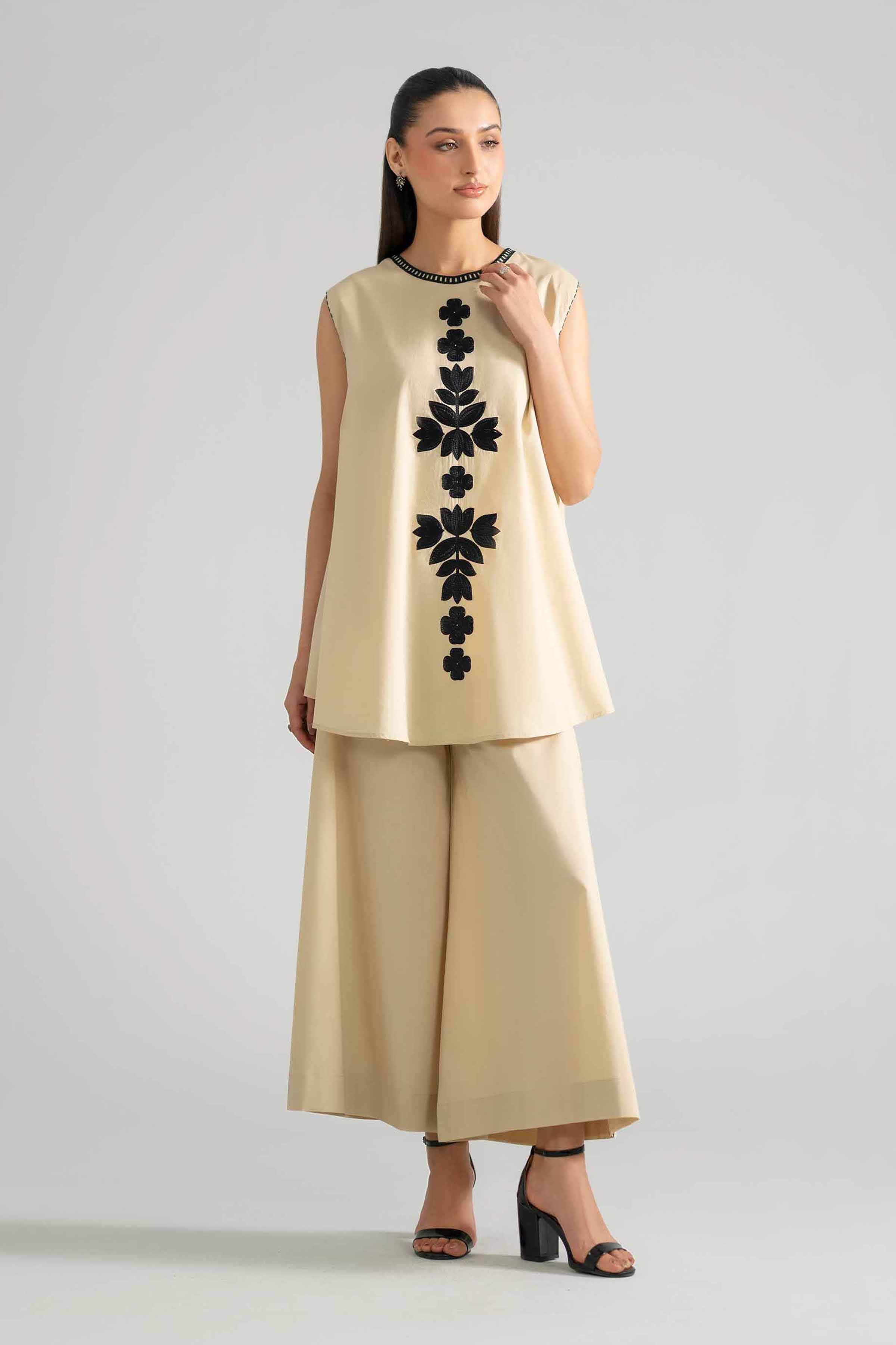 Nishat UK - Beige Embroidered Cambric 2-piece ready to wear Dress