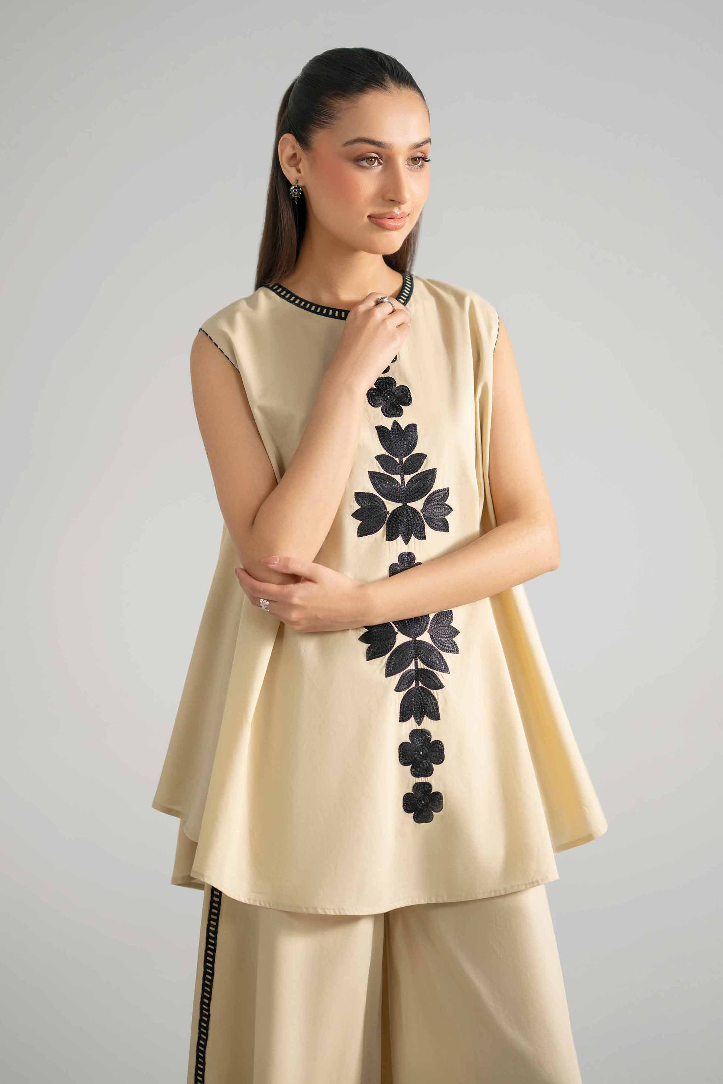 Nishat UK - Beige Embroidered Cambric 2-piece ready to wear Dress