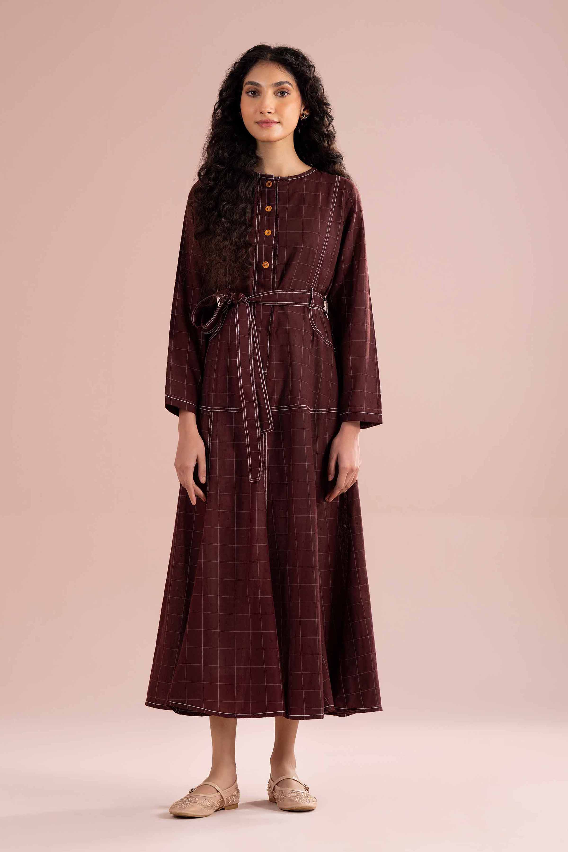 Nishat UK - Red Solids Jacquard 1 Piece Ready To Wear Dress