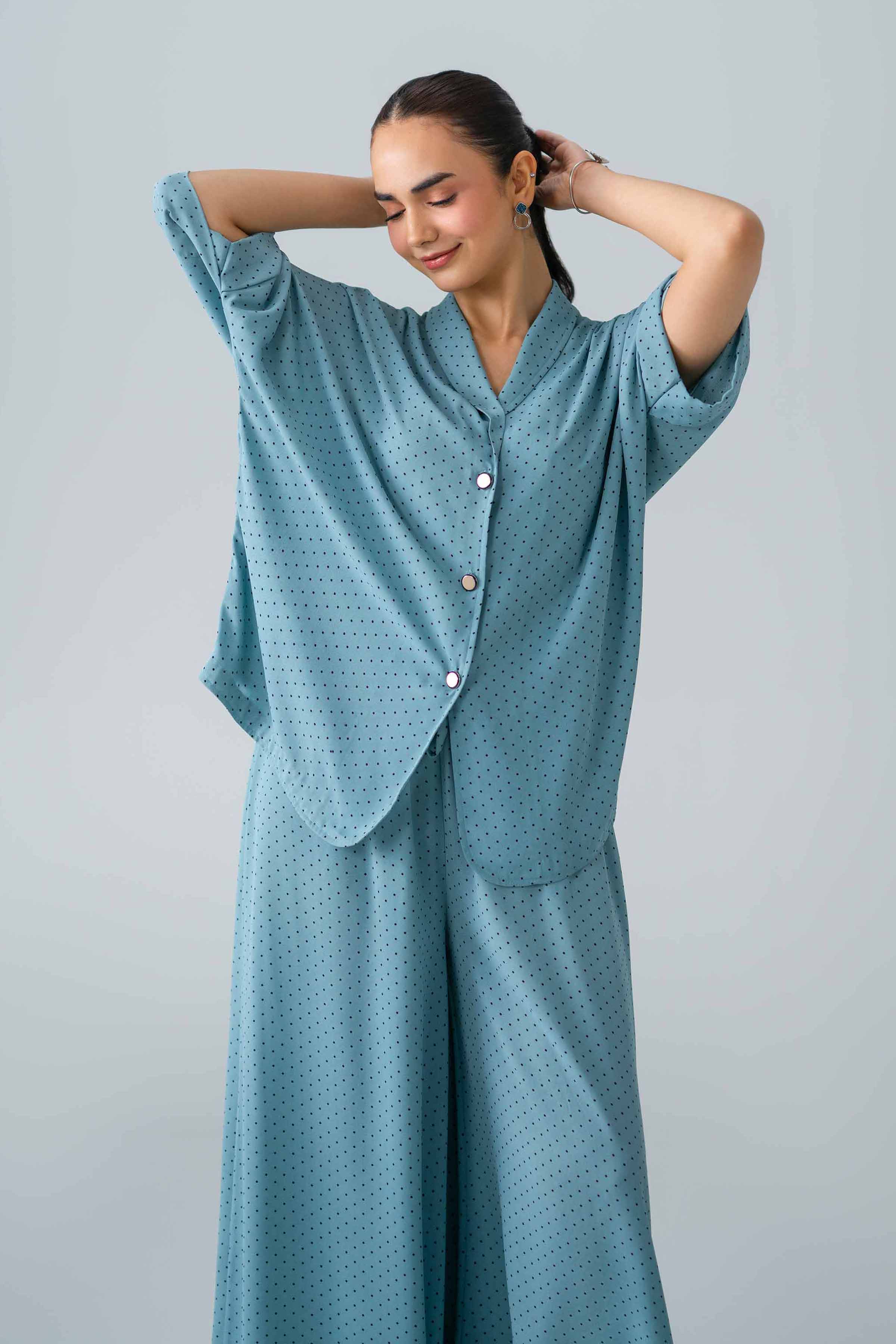 Nishat UK - Blue Printed Georgette 2 Pieces ready to wear Dress