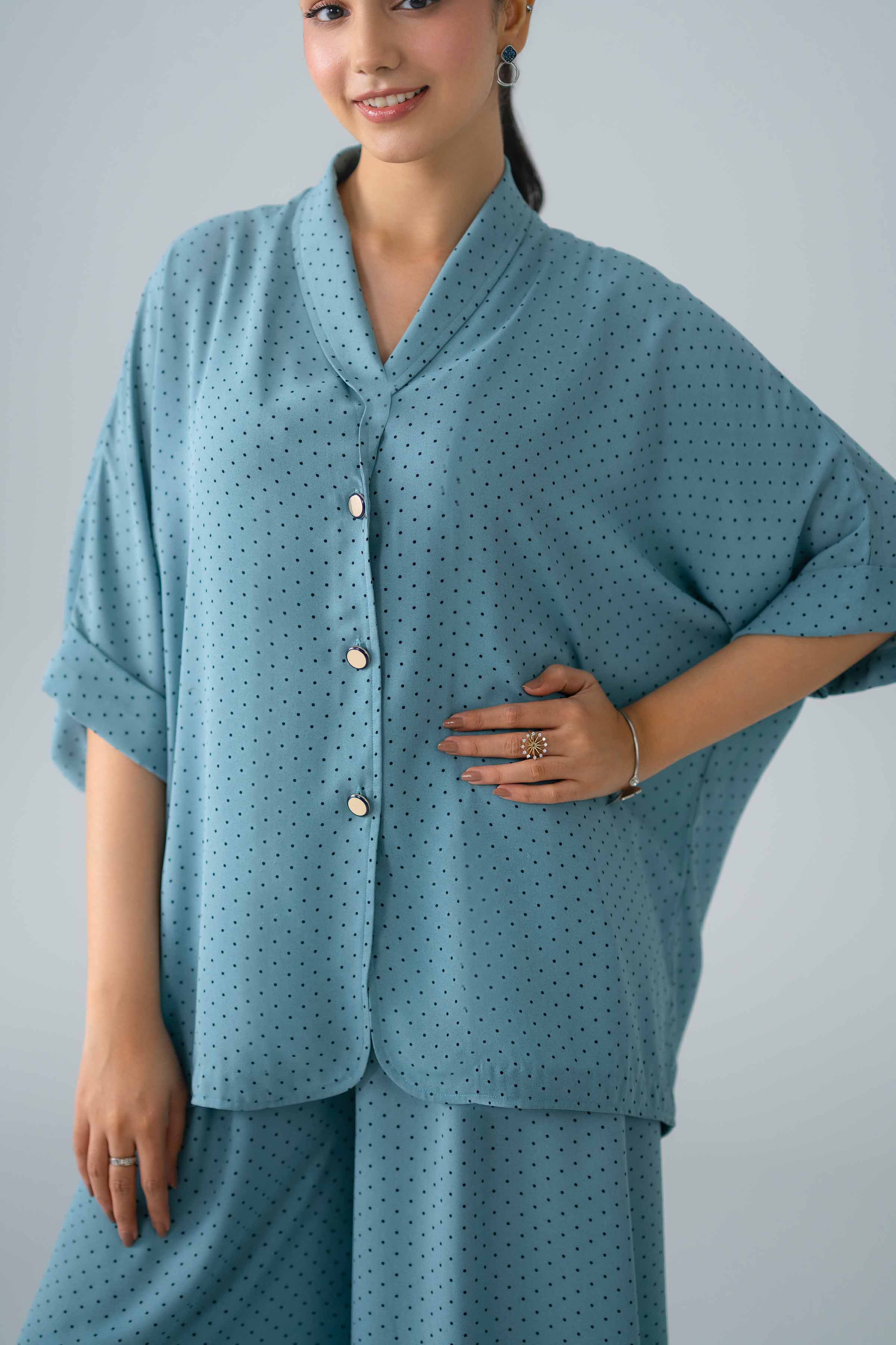 Nishat UK - Blue Printed Georgette 2 Pieces ready to wear Dress