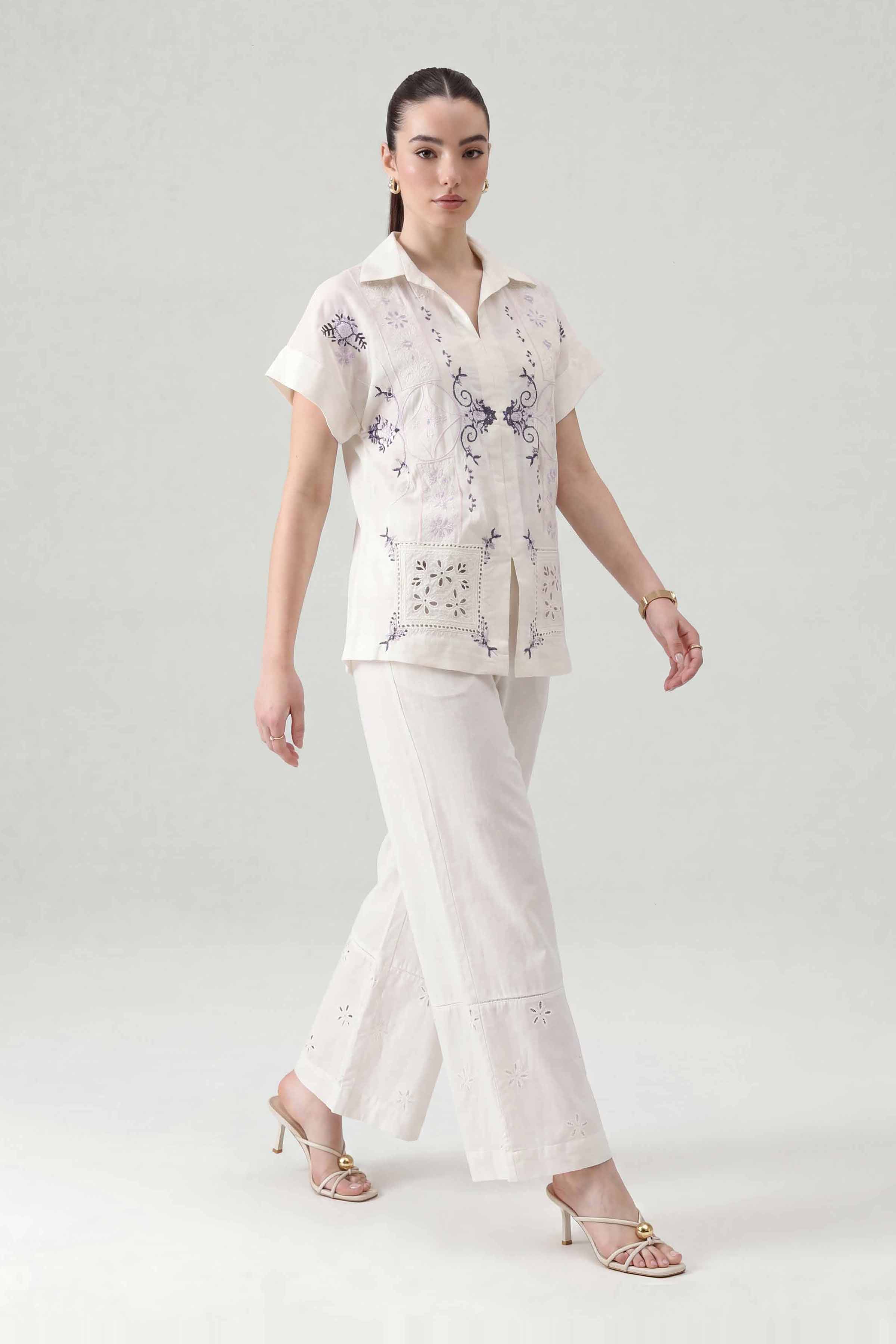 Nishat UK - White Embroidered Cambric 2 Pieces ready to wear Dress