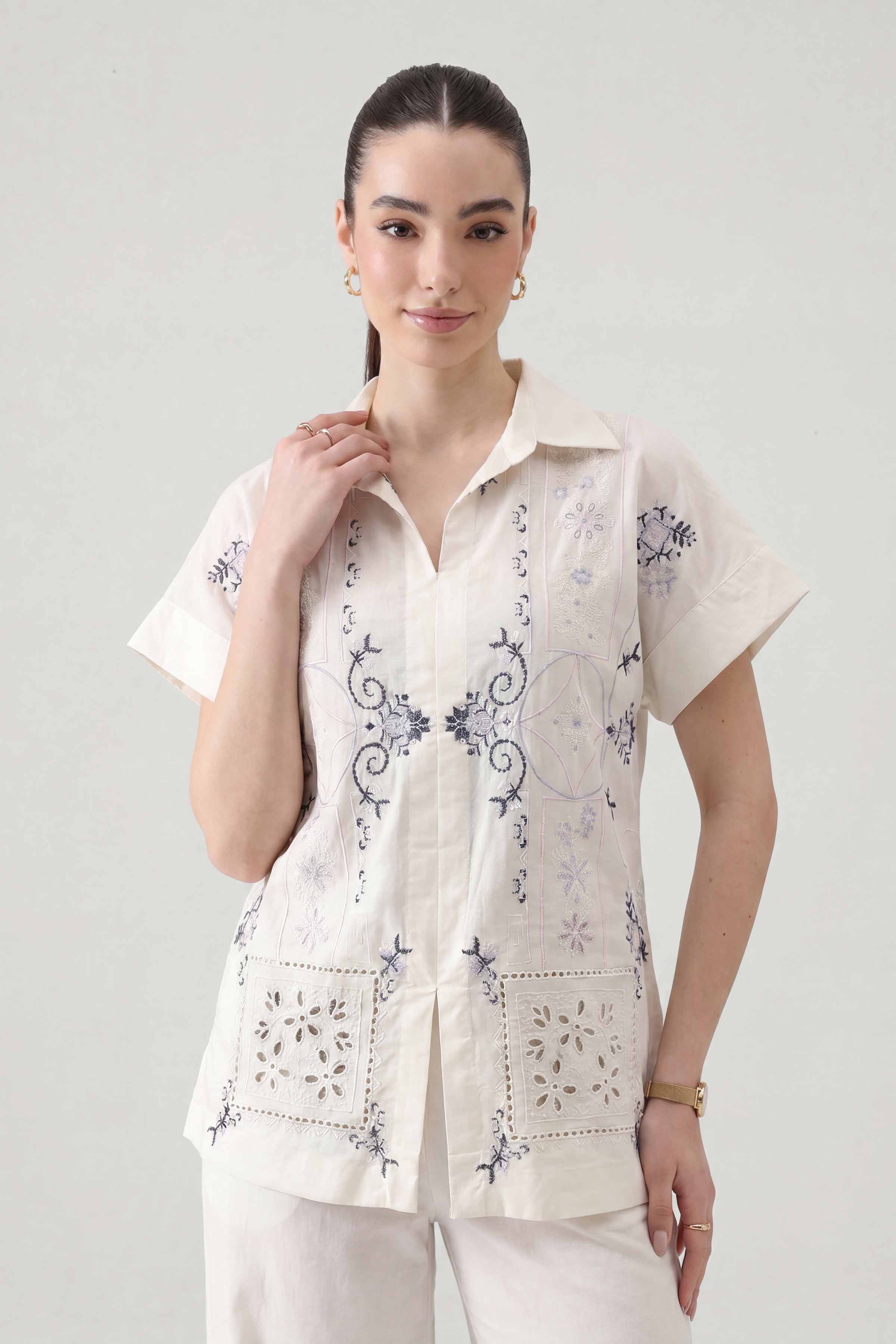 Nishat UK - White Embroidered Cambric 2 Pieces ready to wear Dress