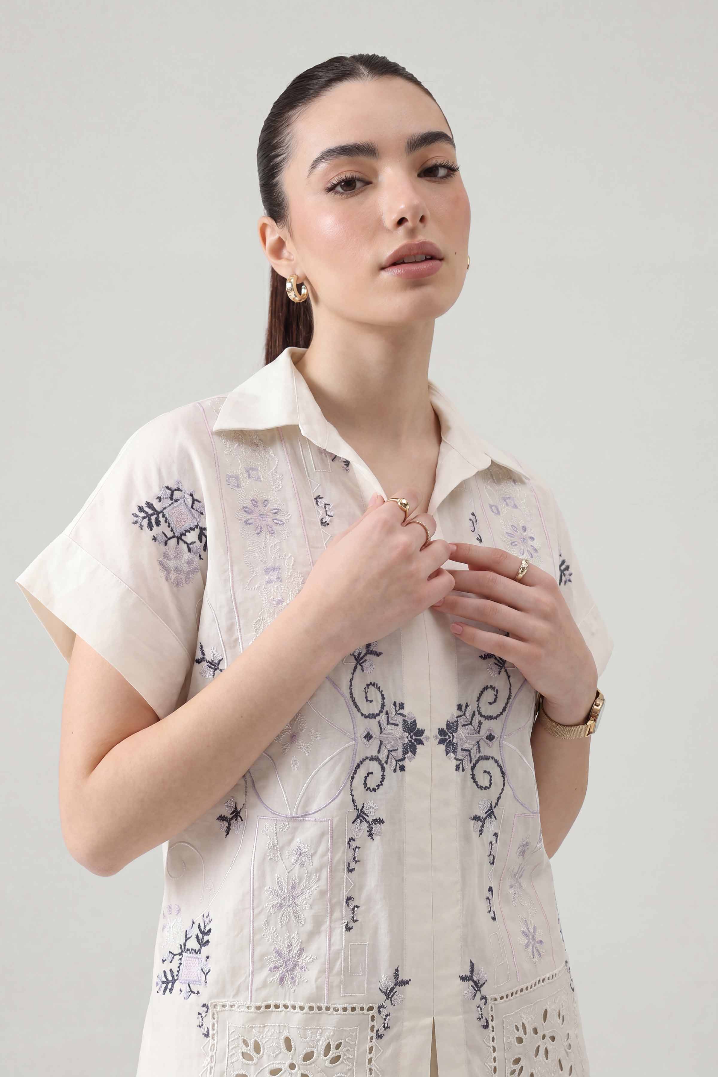 Nishat UK - White Embroidered Cambric 2 Pieces ready to wear Dress