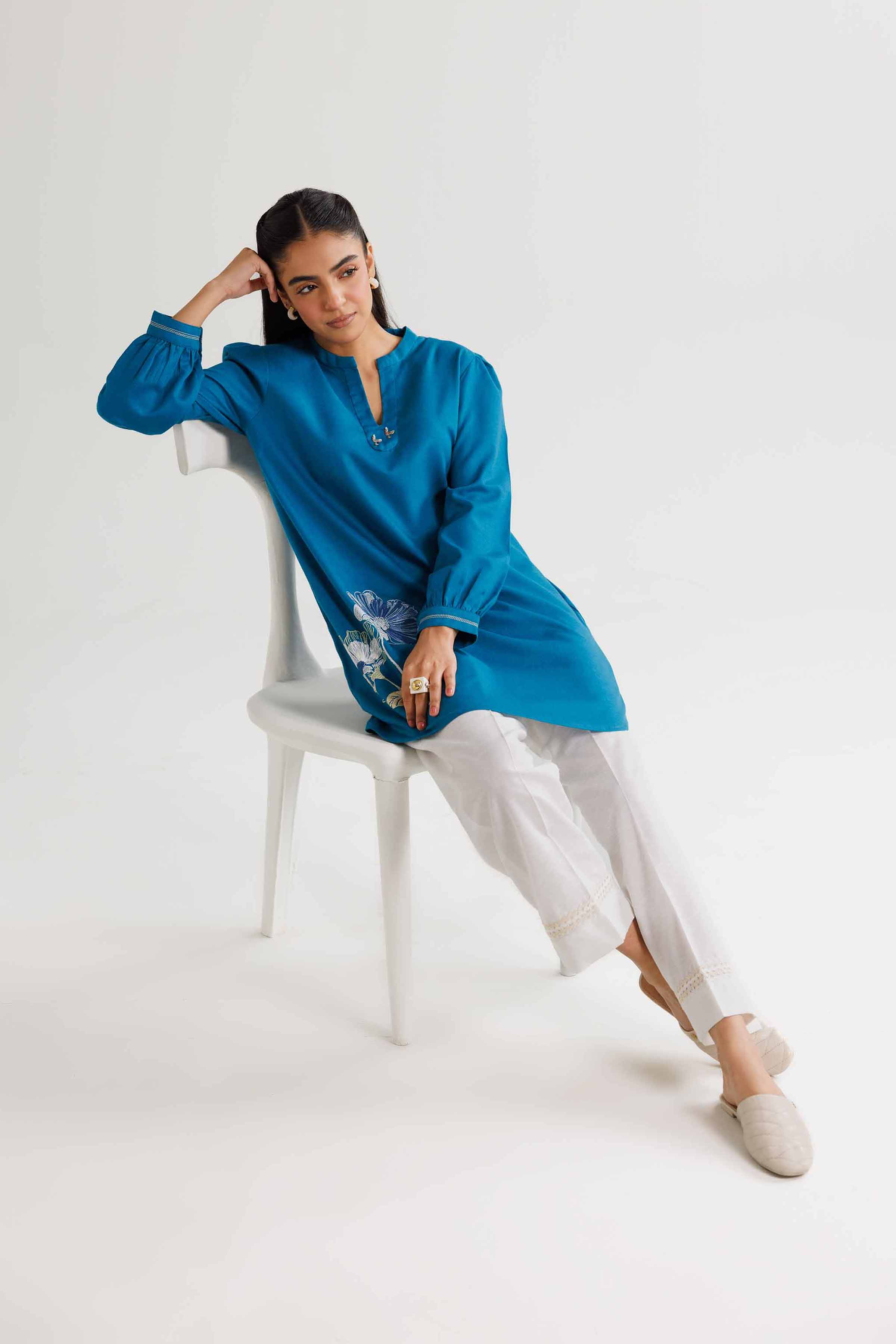 NishatUK - Teal Embroidered   Karandi 1-piece ready to wear Tunic