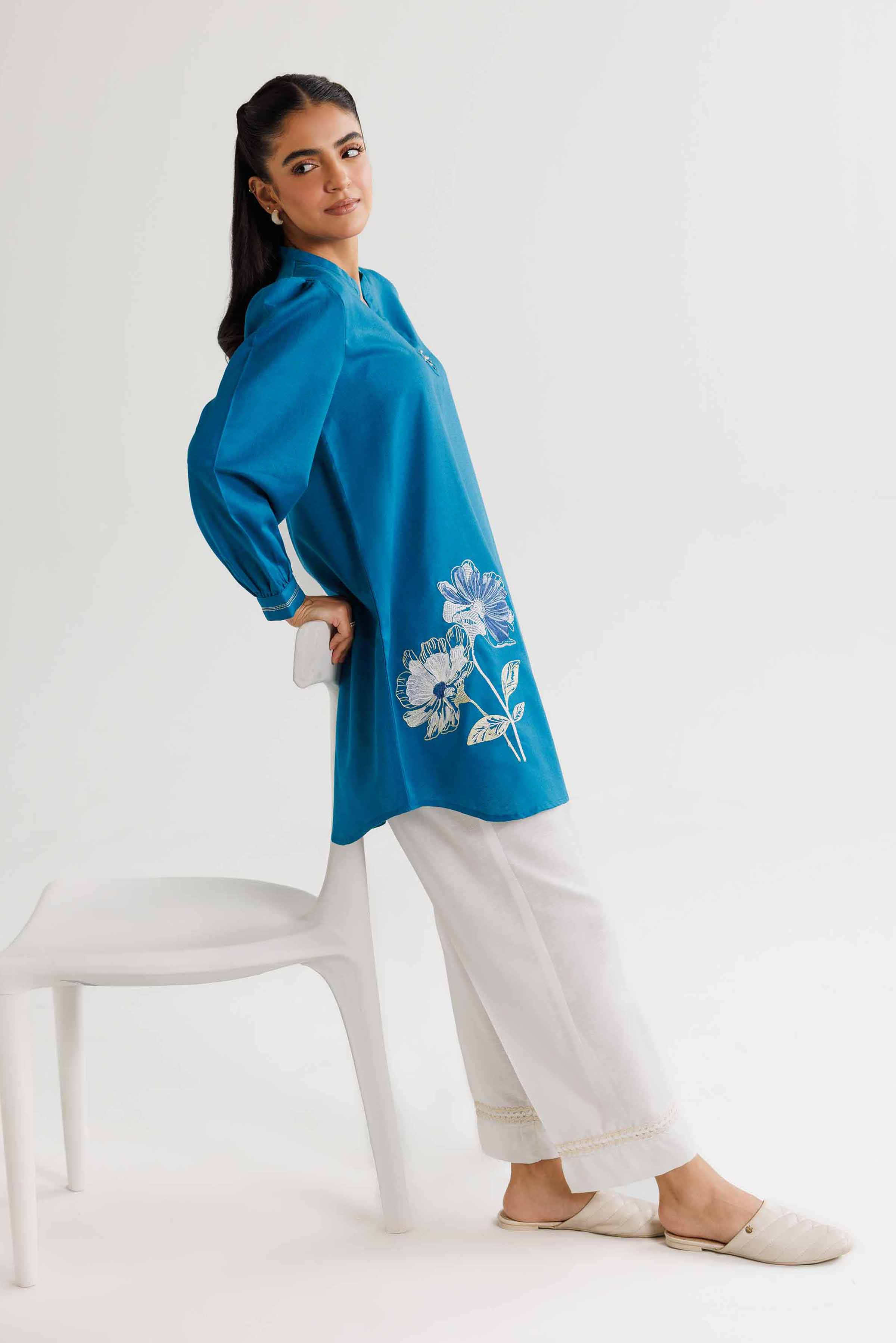 NishatUK - Teal Embroidered   Karandi 1-piece ready to wear Tunic