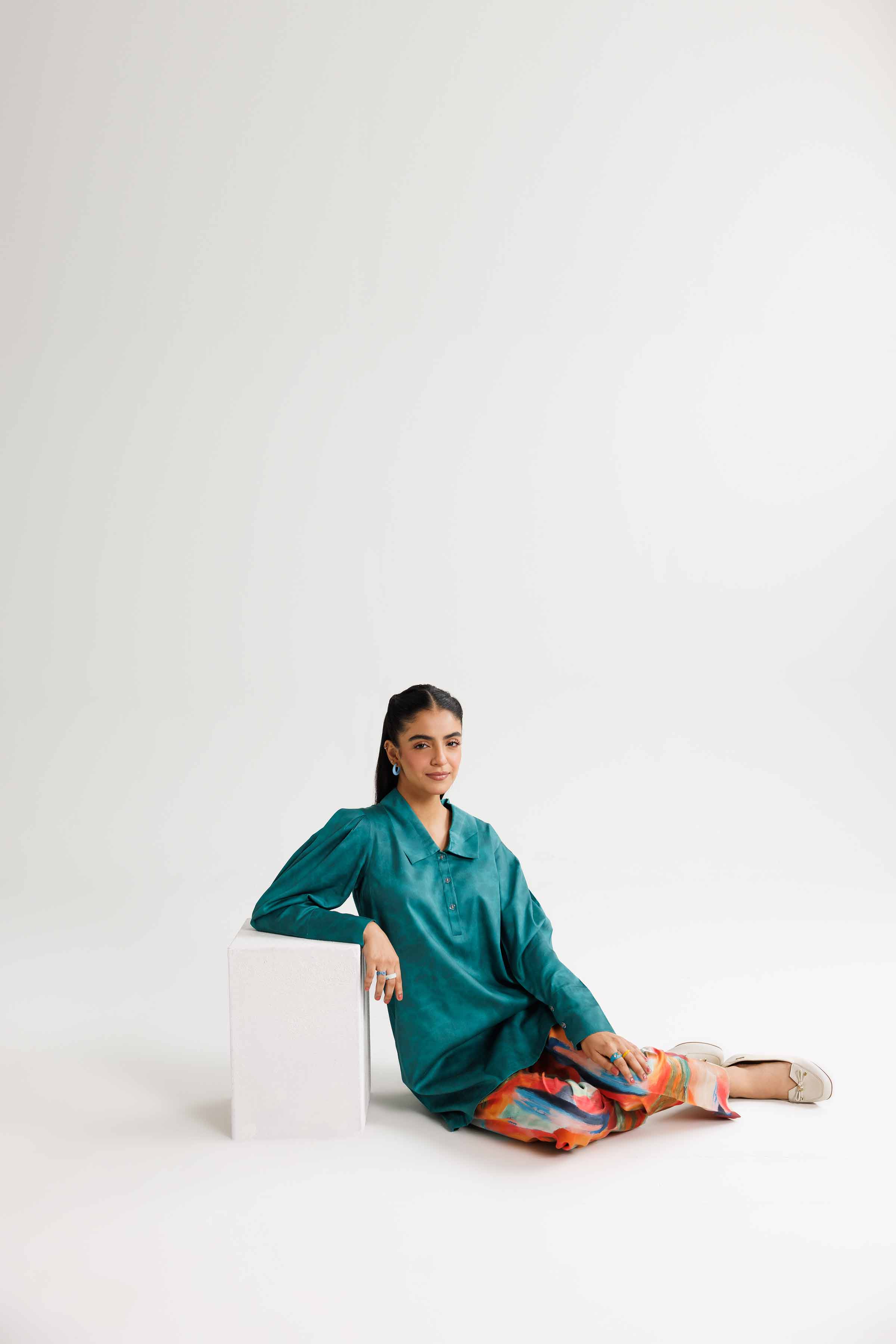 NishatUK - Green Printed  Satin 2-piece ready to wear Dress