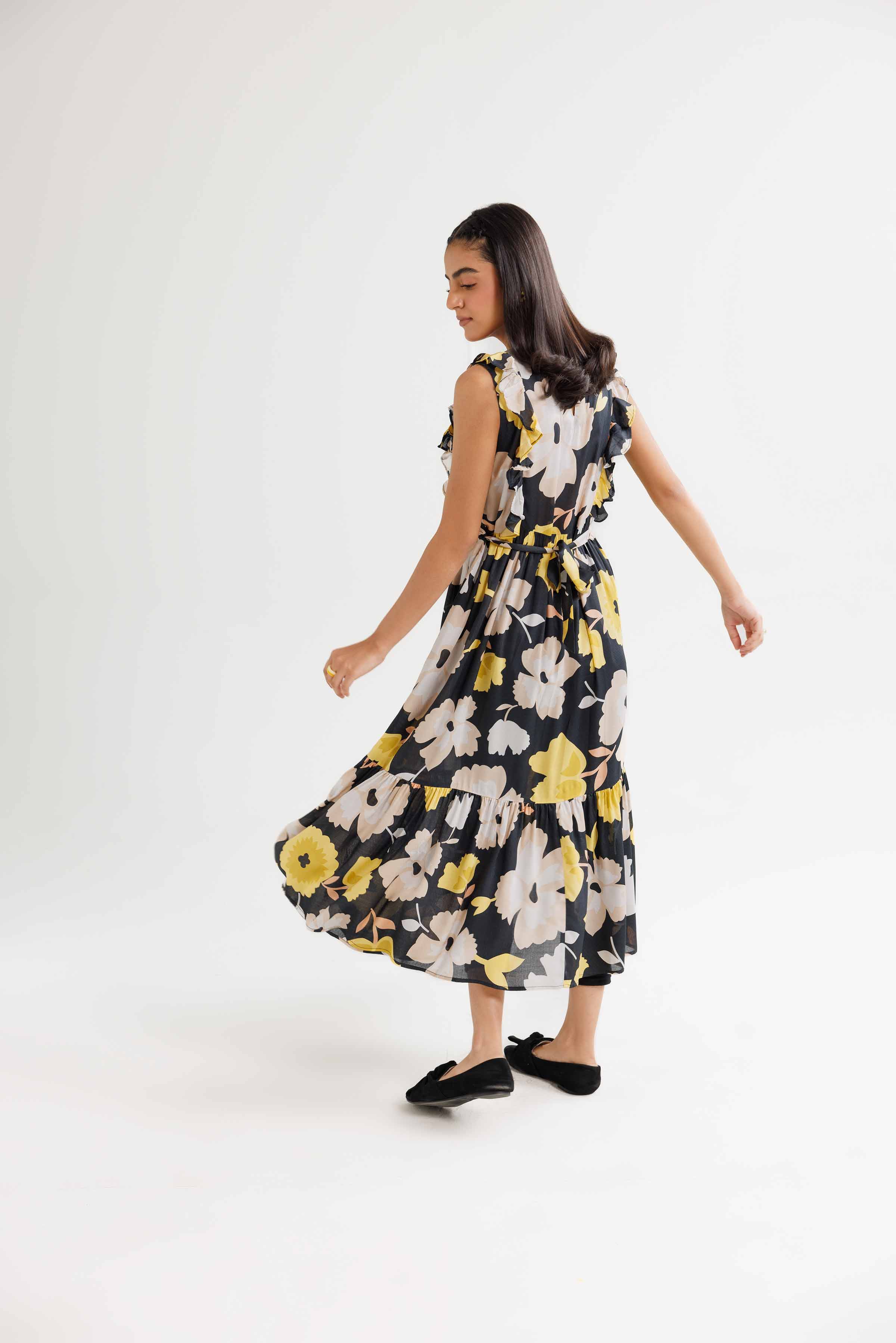 NishatUK - Black Printed Dobby 1-piece ready to wear Long Dress