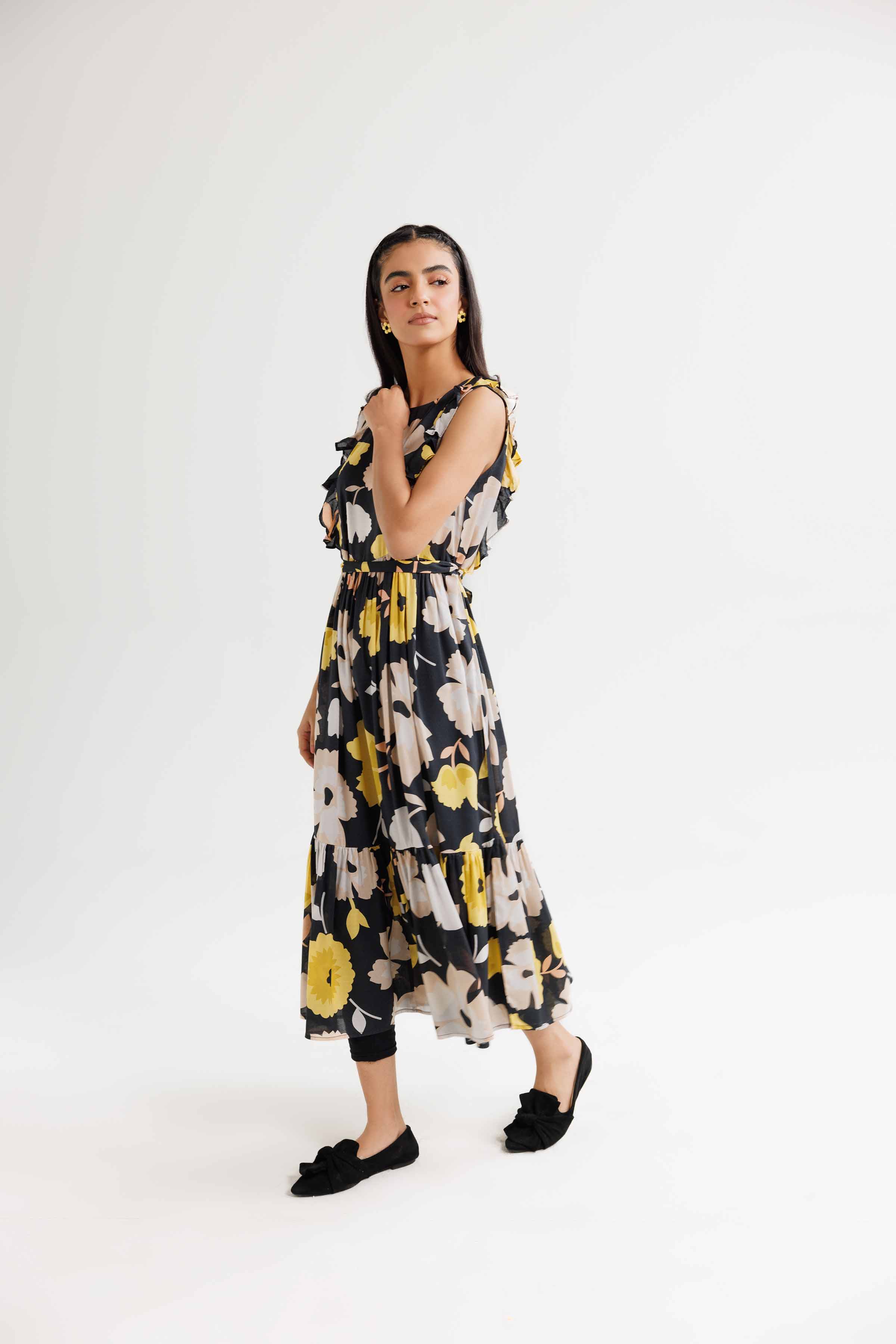 NishatUK - Black Printed Dobby 1-piece ready to wear Long Dress