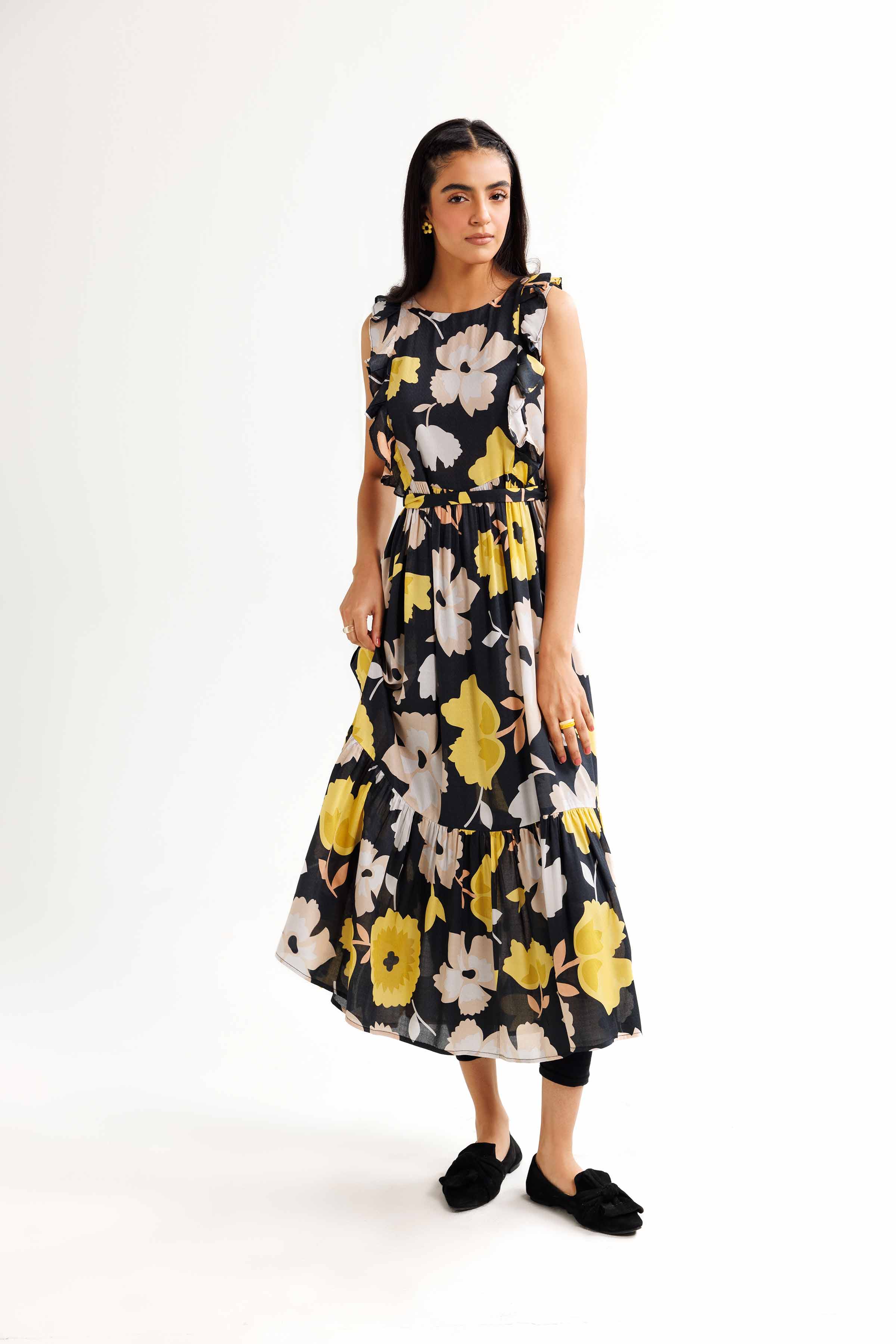NishatUK - Black Printed Dobby 1-piece ready to wear Long Dress