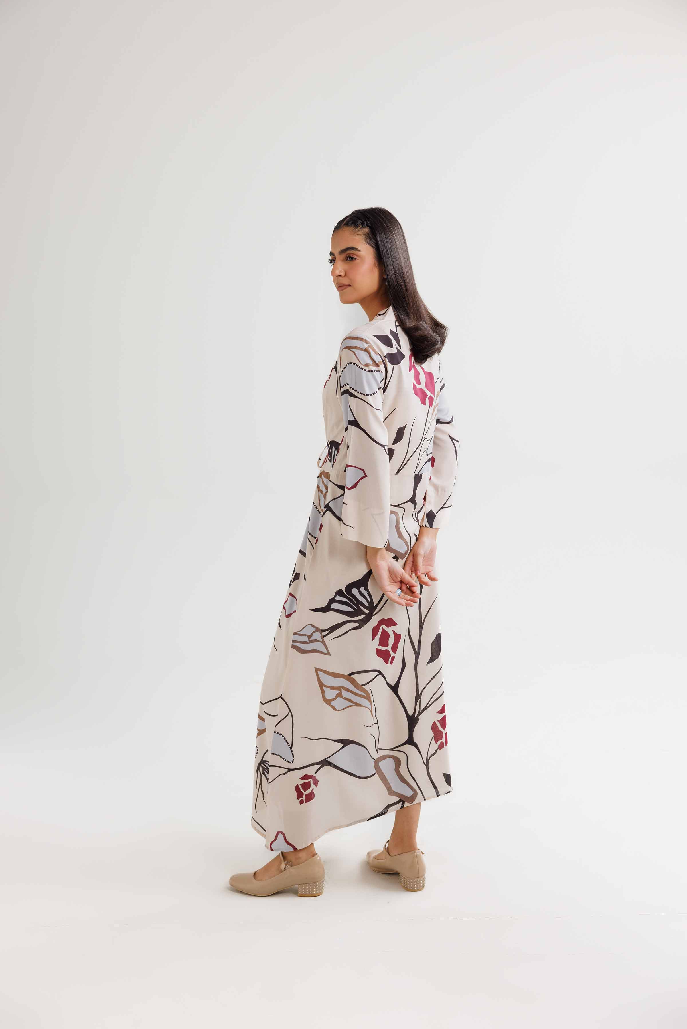 NishatUK - Beige Printed  Micro Modal 1-piece ready to wear Long Dress