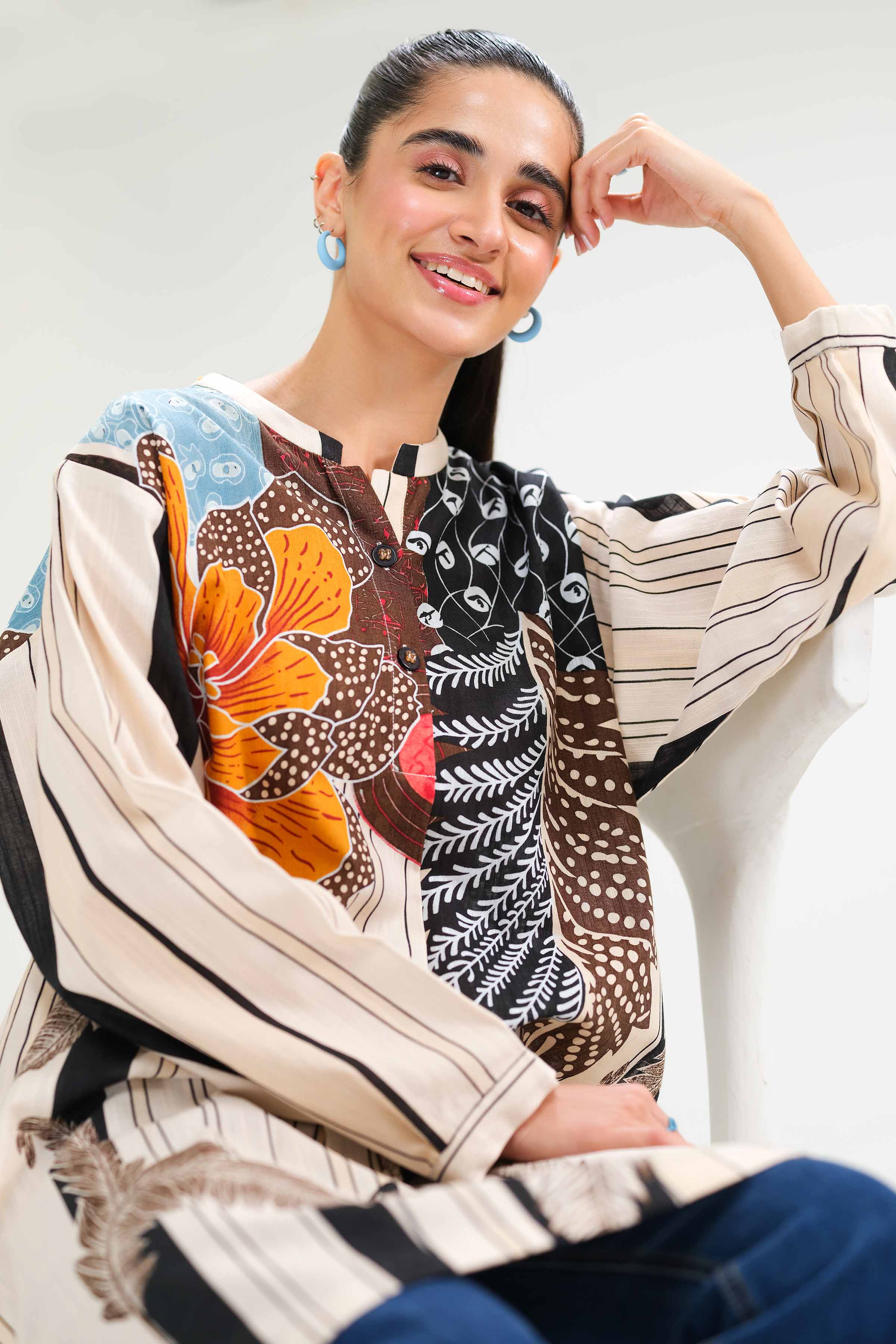 NishatUK - Beige Printed Khaddar 1-piece ready to wear Tunic