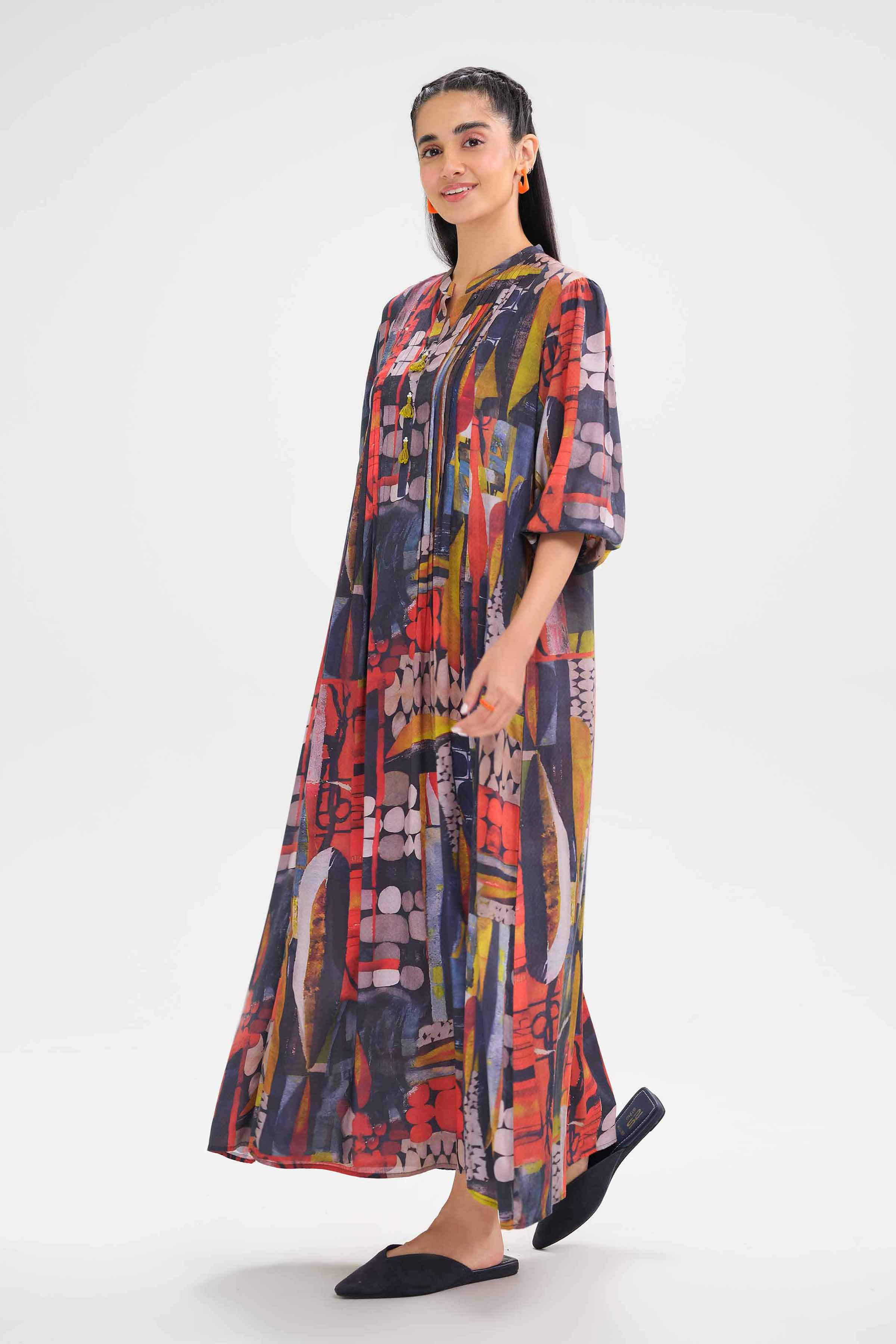 NishatUK - Multi Printed  Micro Modal 1-piece ready to wear Long Dress