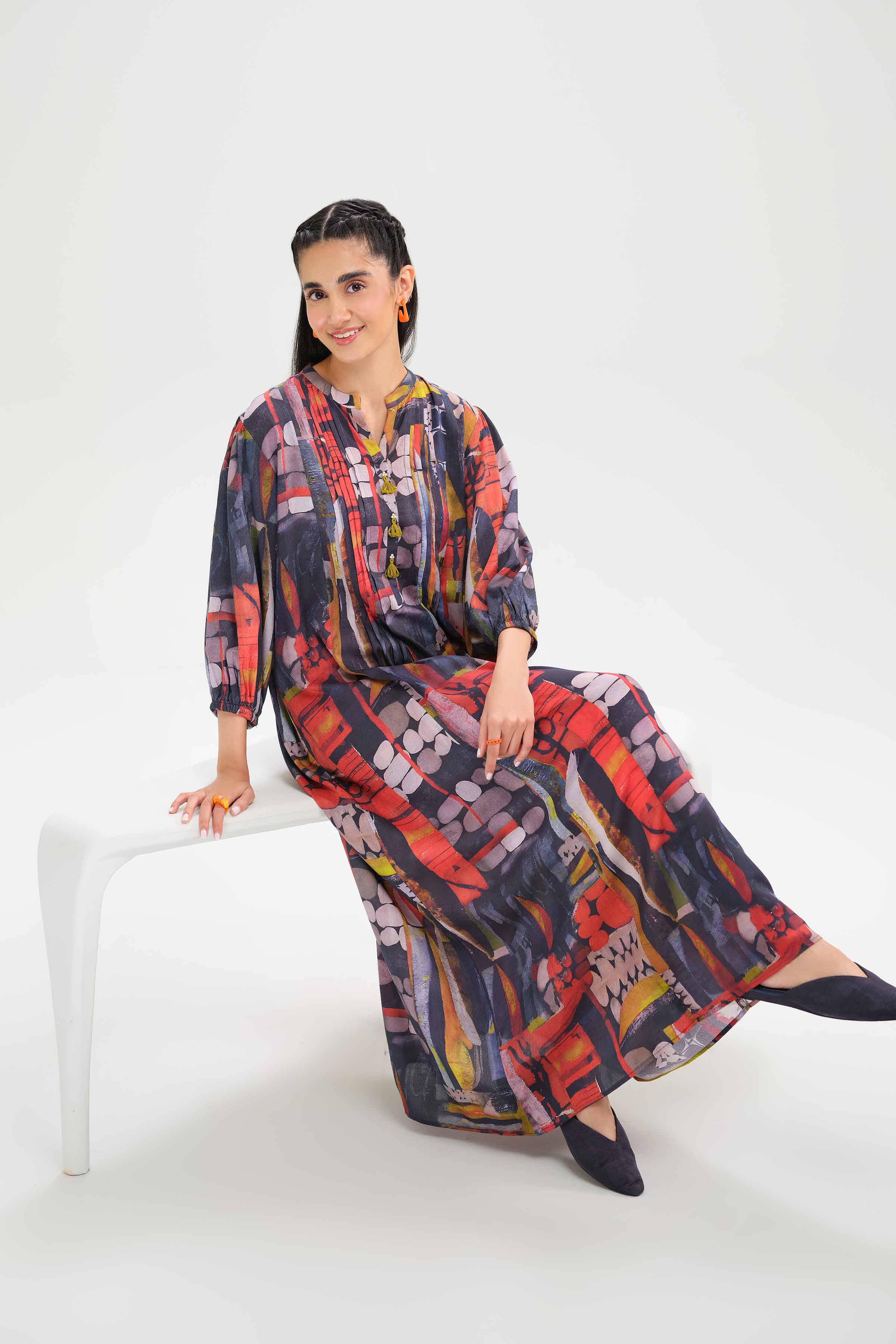 NishatUK - Multi Printed  Micro Modal 1-piece ready to wear Long Dress