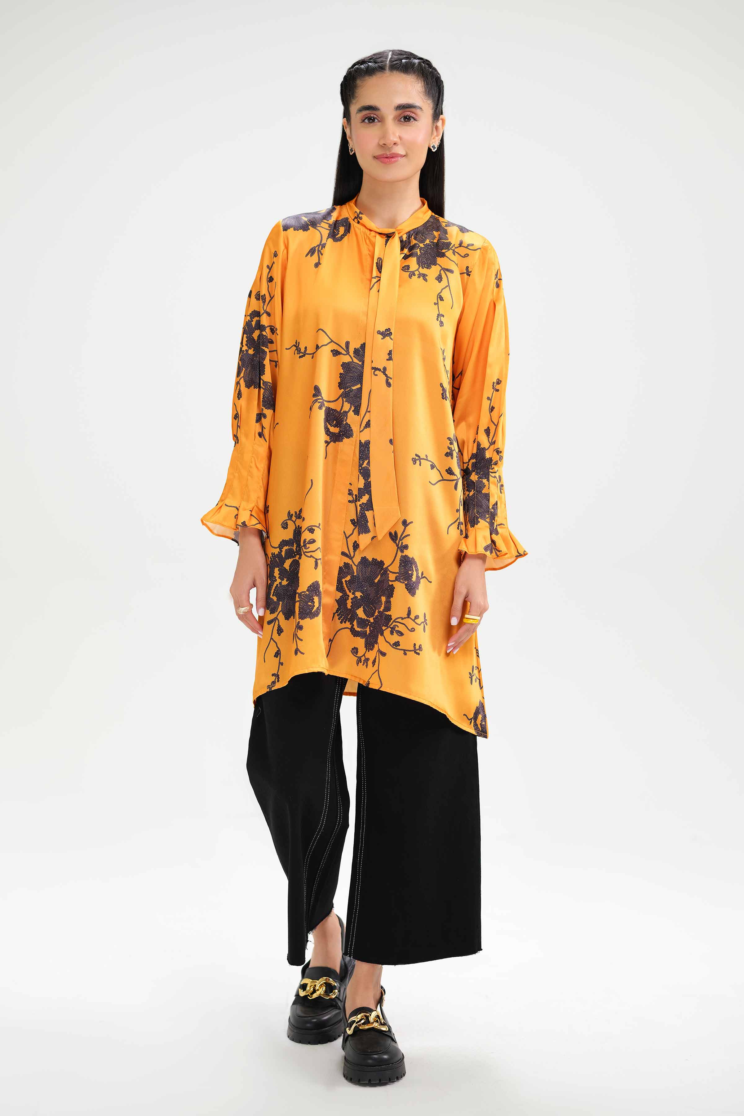 NishatUK - Brown Printed Silk 1-piece ready to wear Tunic