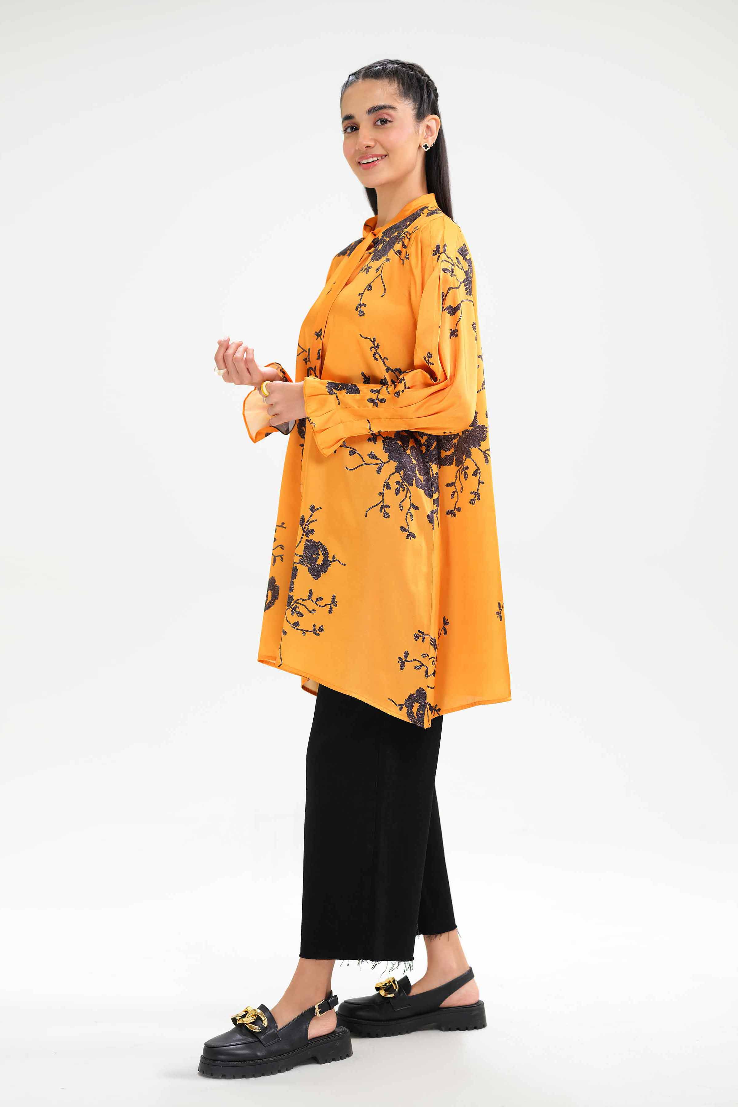 NishatUK - Brown Printed Silk 1-piece ready to wear Tunic