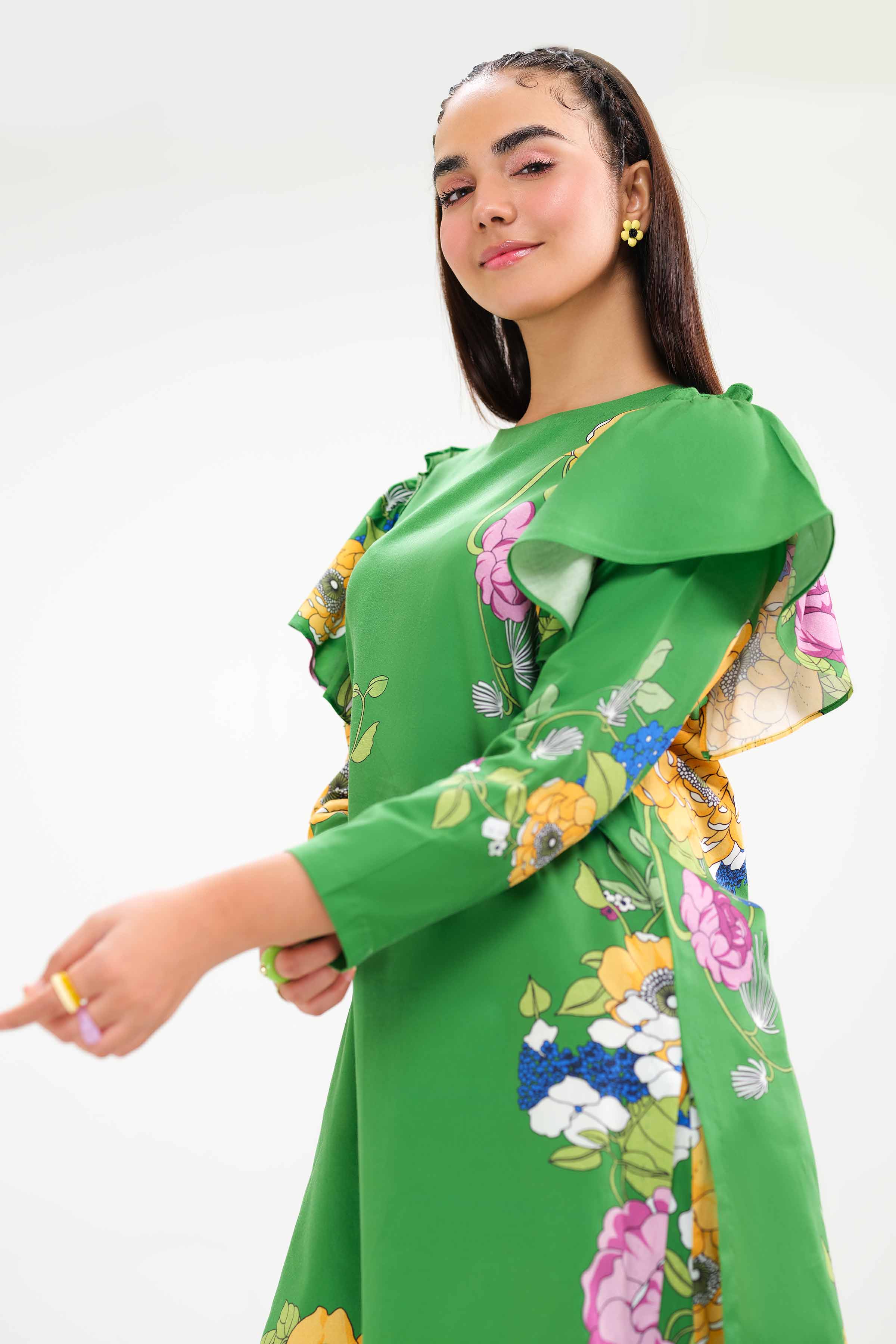 NishatUK - Green Printed  Satin 2-piece ready to wear Dress