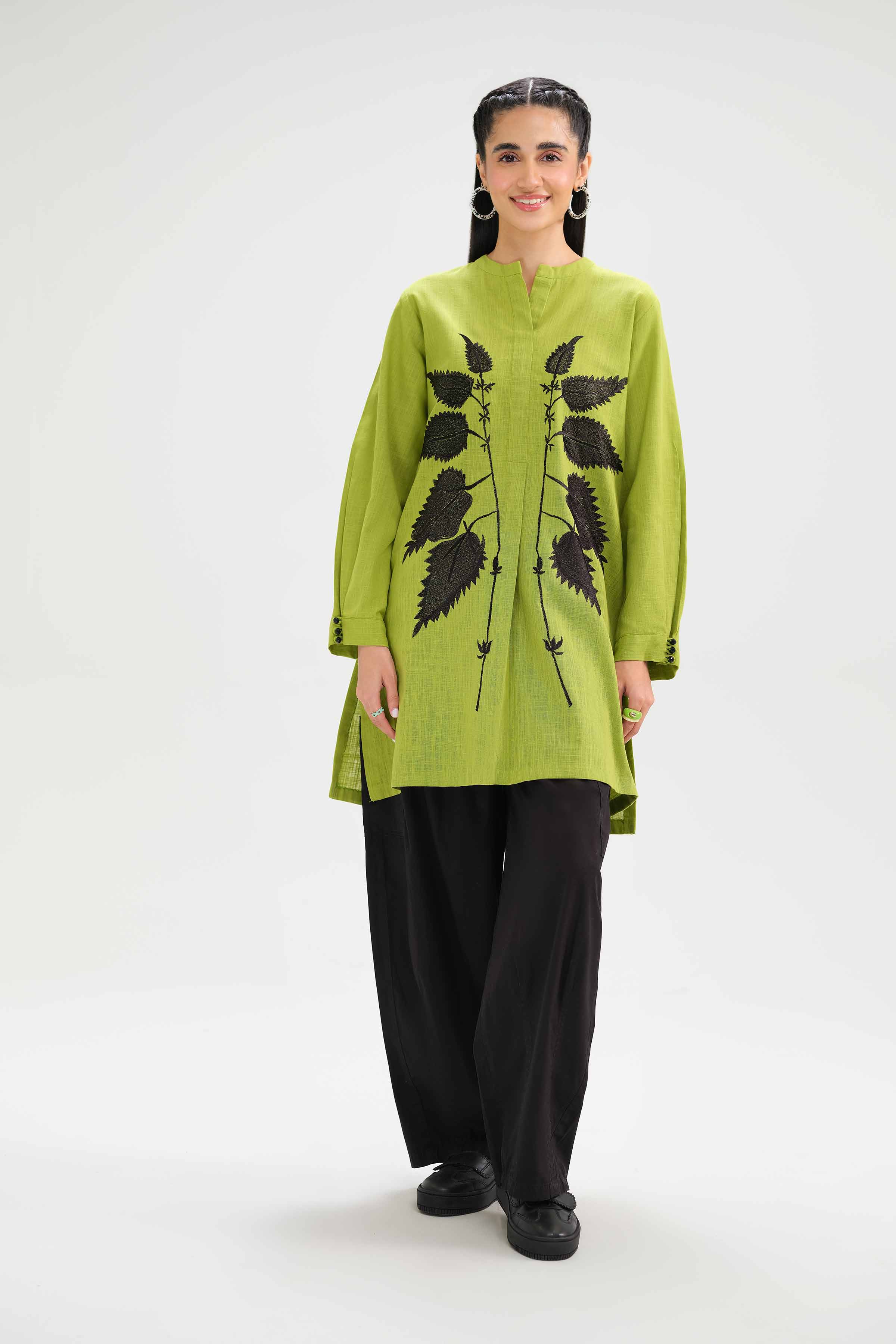 NishatUK - Brown Embroidered   Yarn Dyed 1-piece ready to wear Tunic