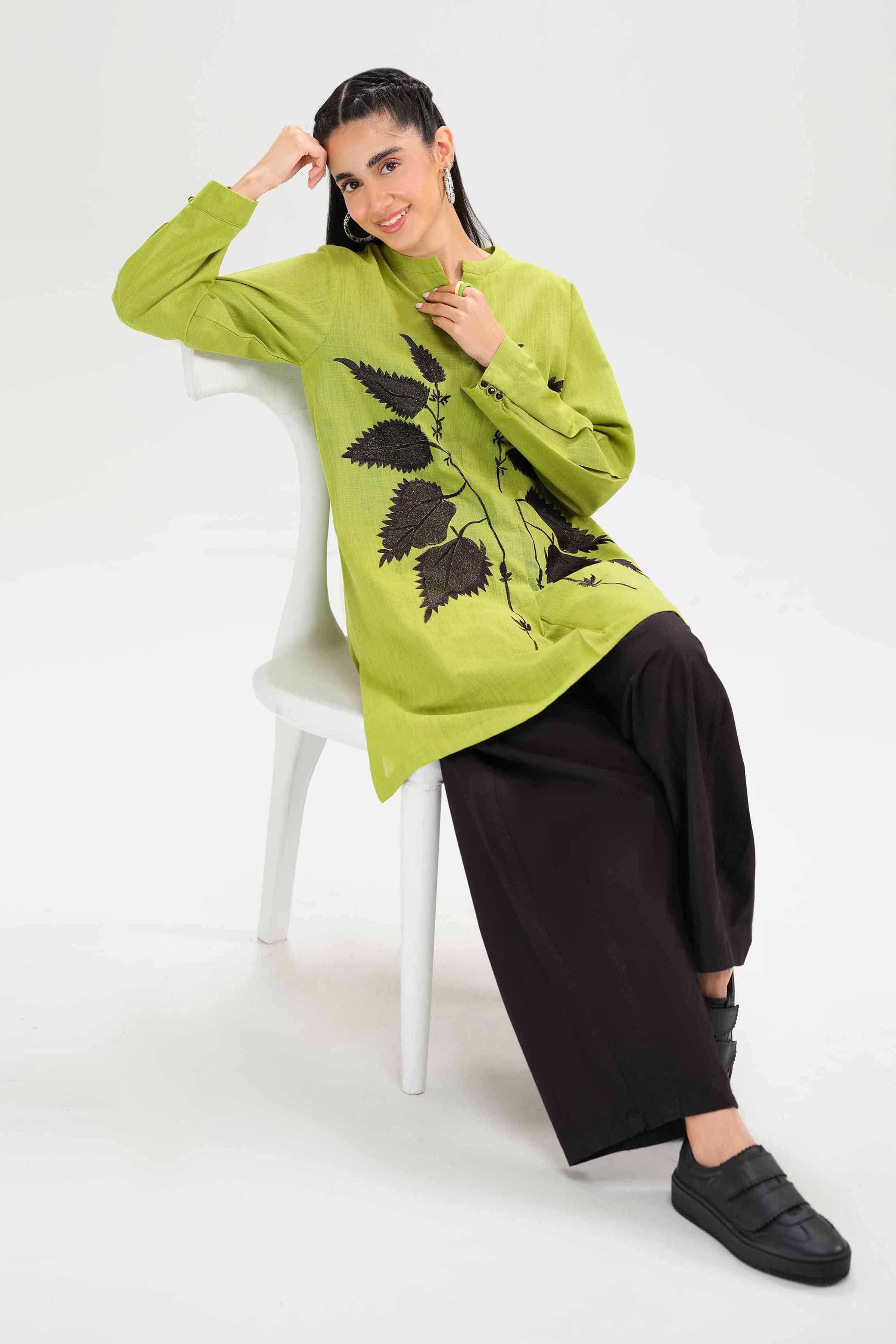 NishatUK - Brown Embroidered   Yarn Dyed 1-piece ready to wear Tunic
