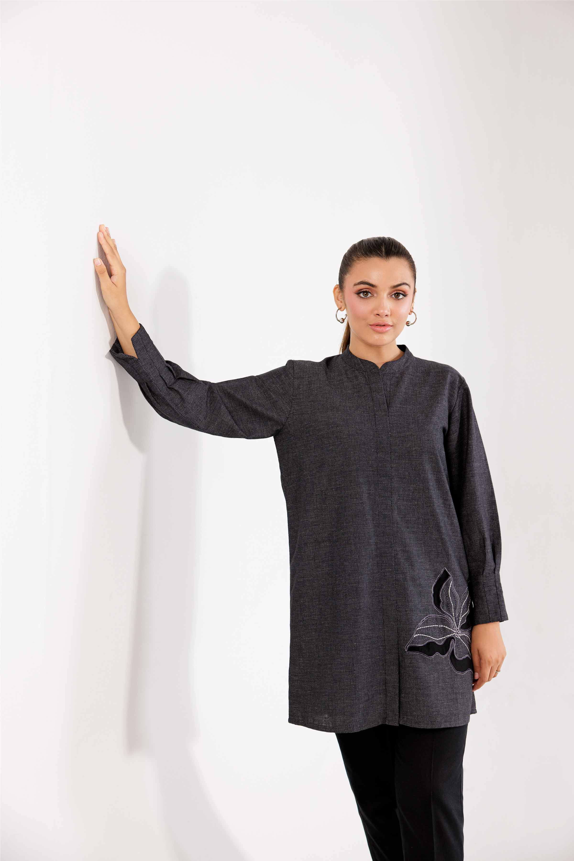 NishatUK - Brown Embroidered   Yarn Dyed 1-piece ready to wear Tunic