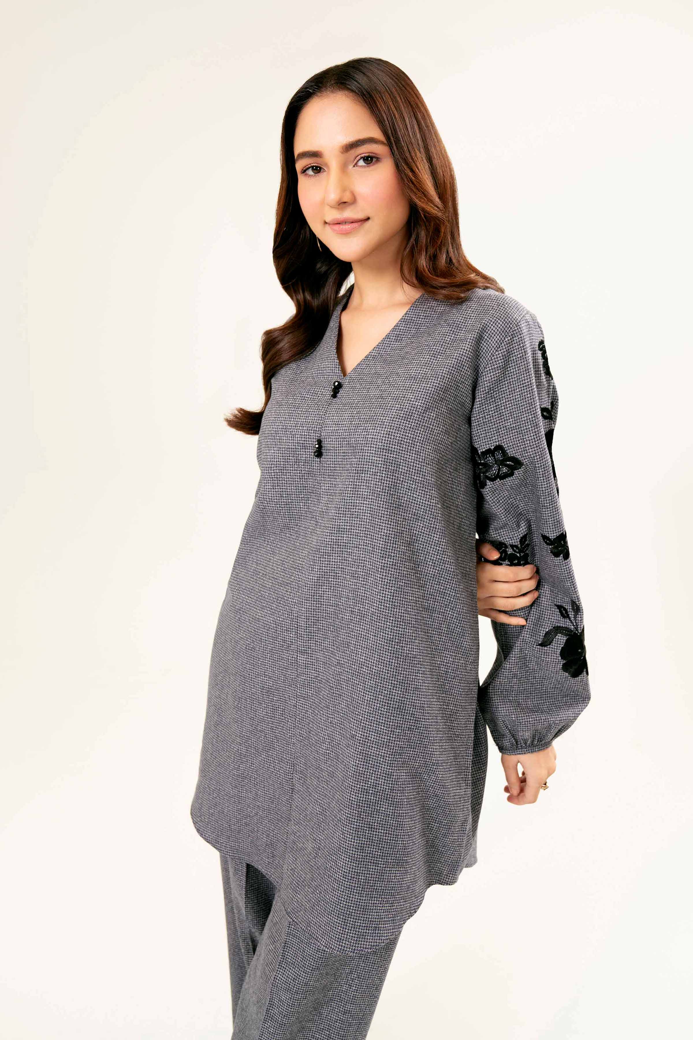 NishatUK - Brown Embroidered   Yarn Dyed 2-piece ready to wear Dress