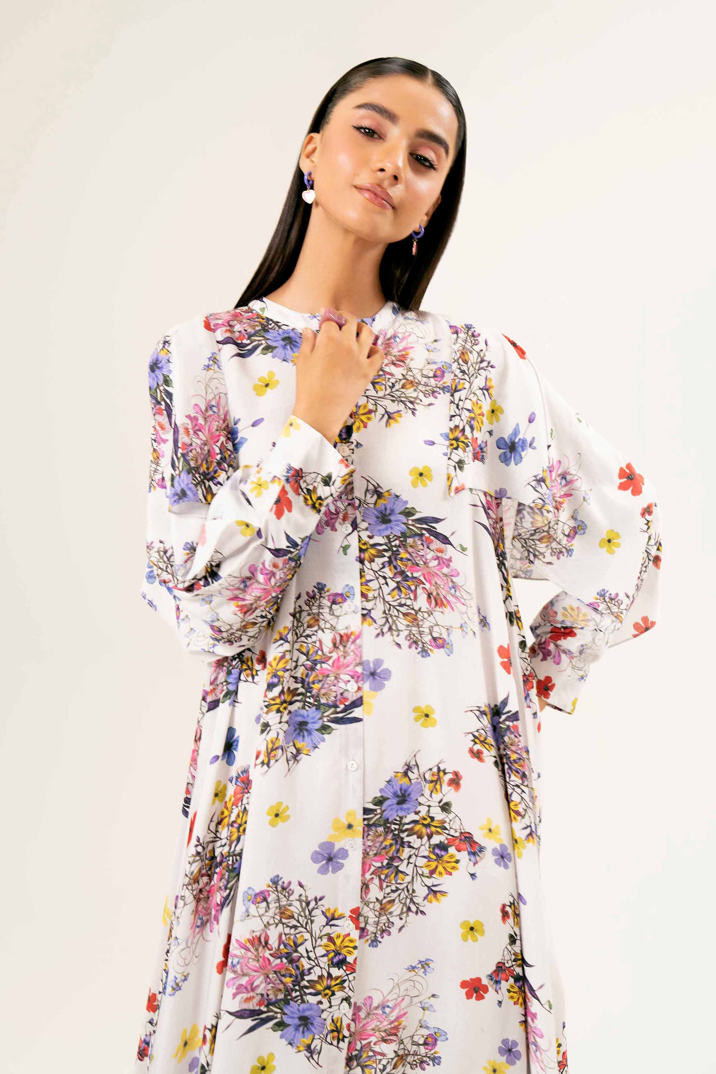 NishatUK - Brown Printed Dobby 1-piece ready to wear Long Dress