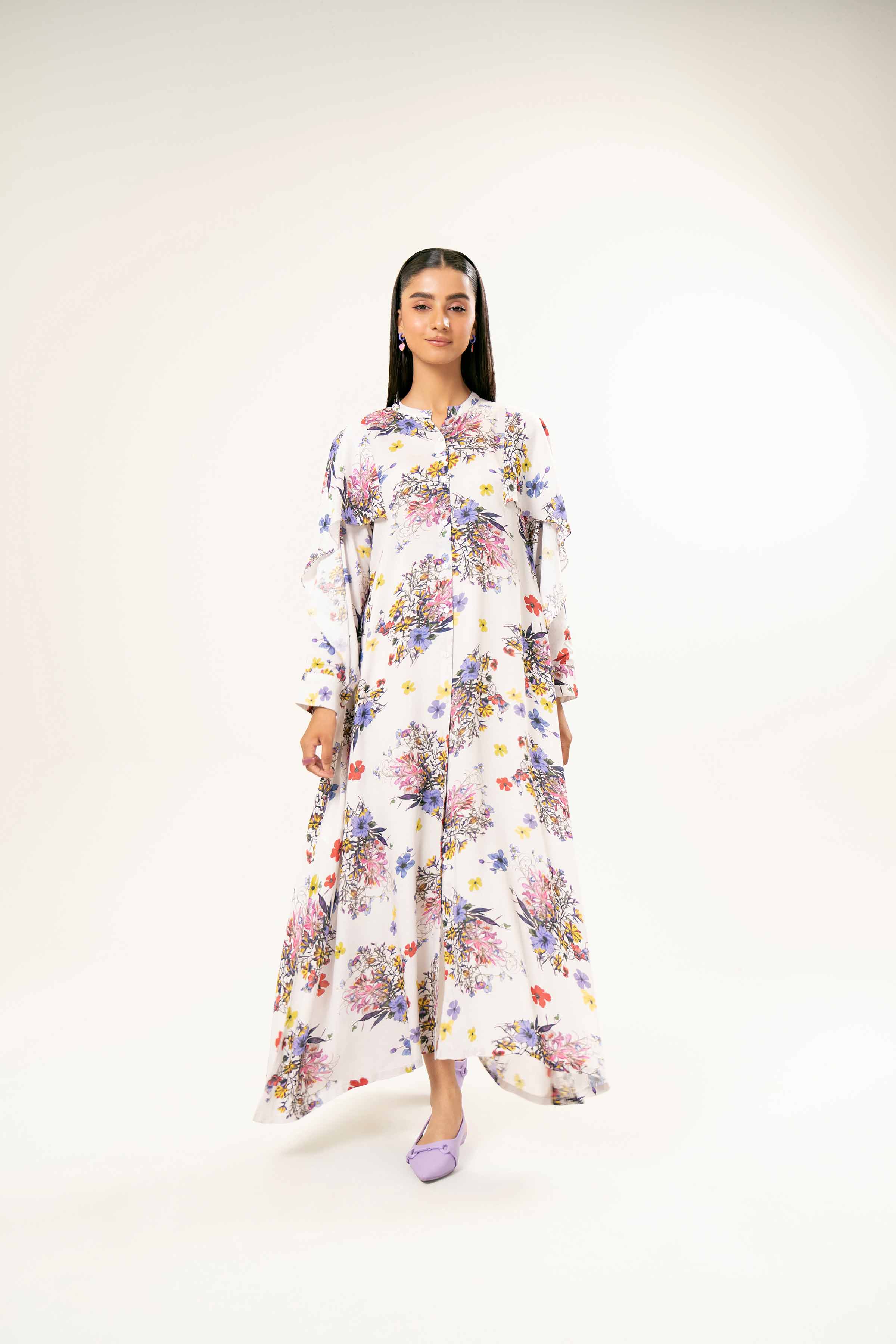 NishatUK - Brown Printed Dobby 1-piece ready to wear Long Dress