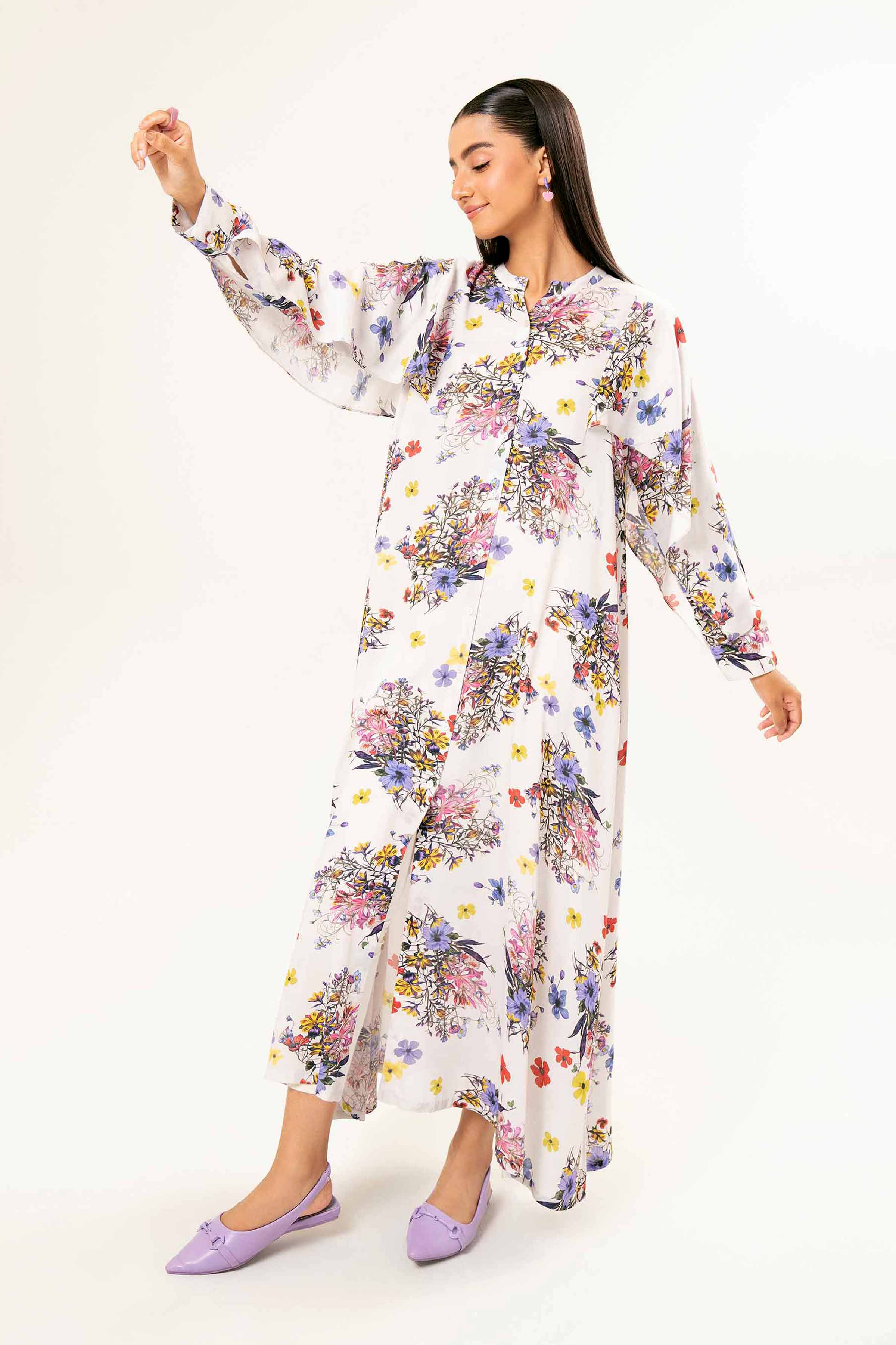 NishatUK - Brown Printed Dobby 1-piece ready to wear Long Dress