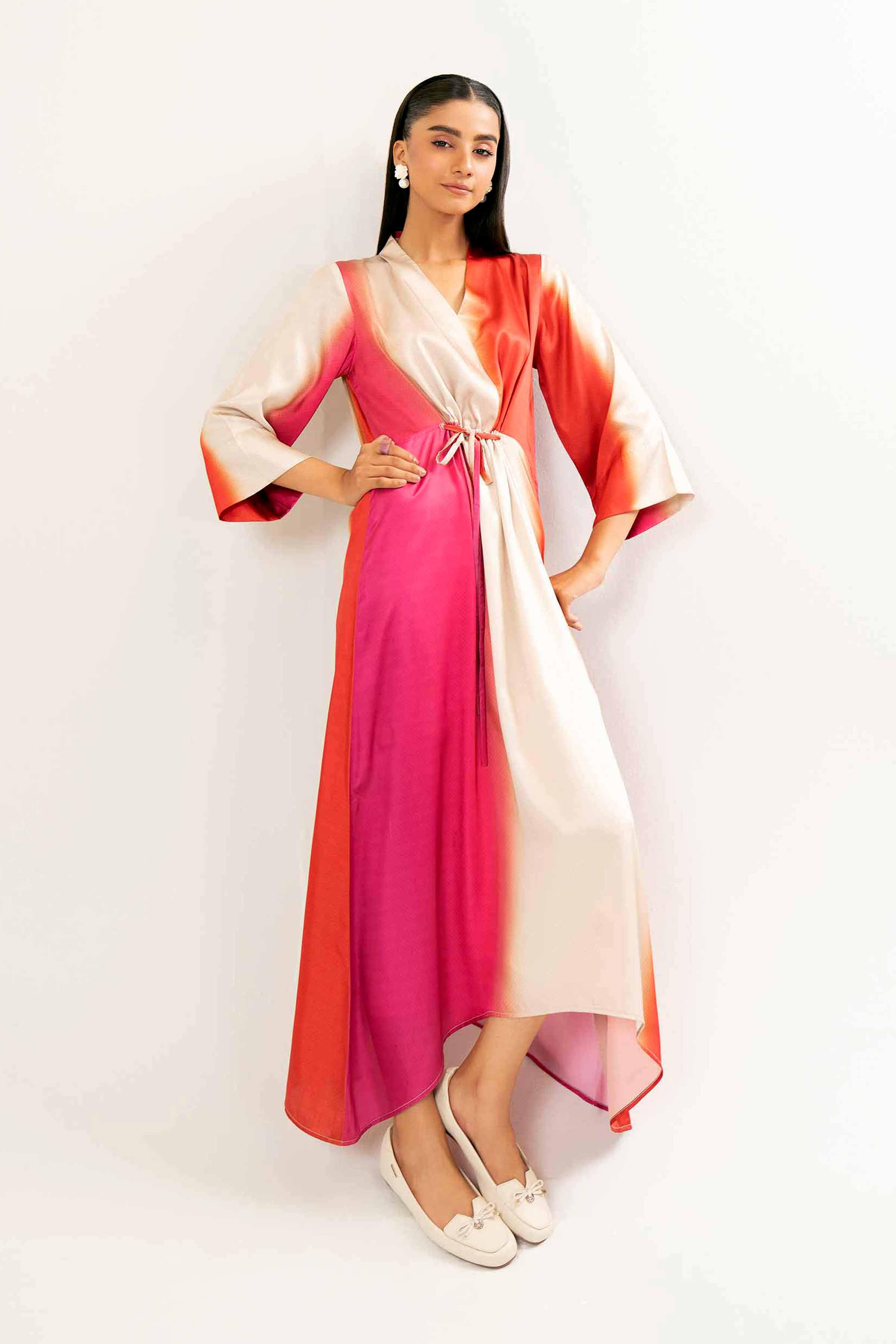 NishatUK - Brown Printed Silk 1-piece ready to wear Long Dress