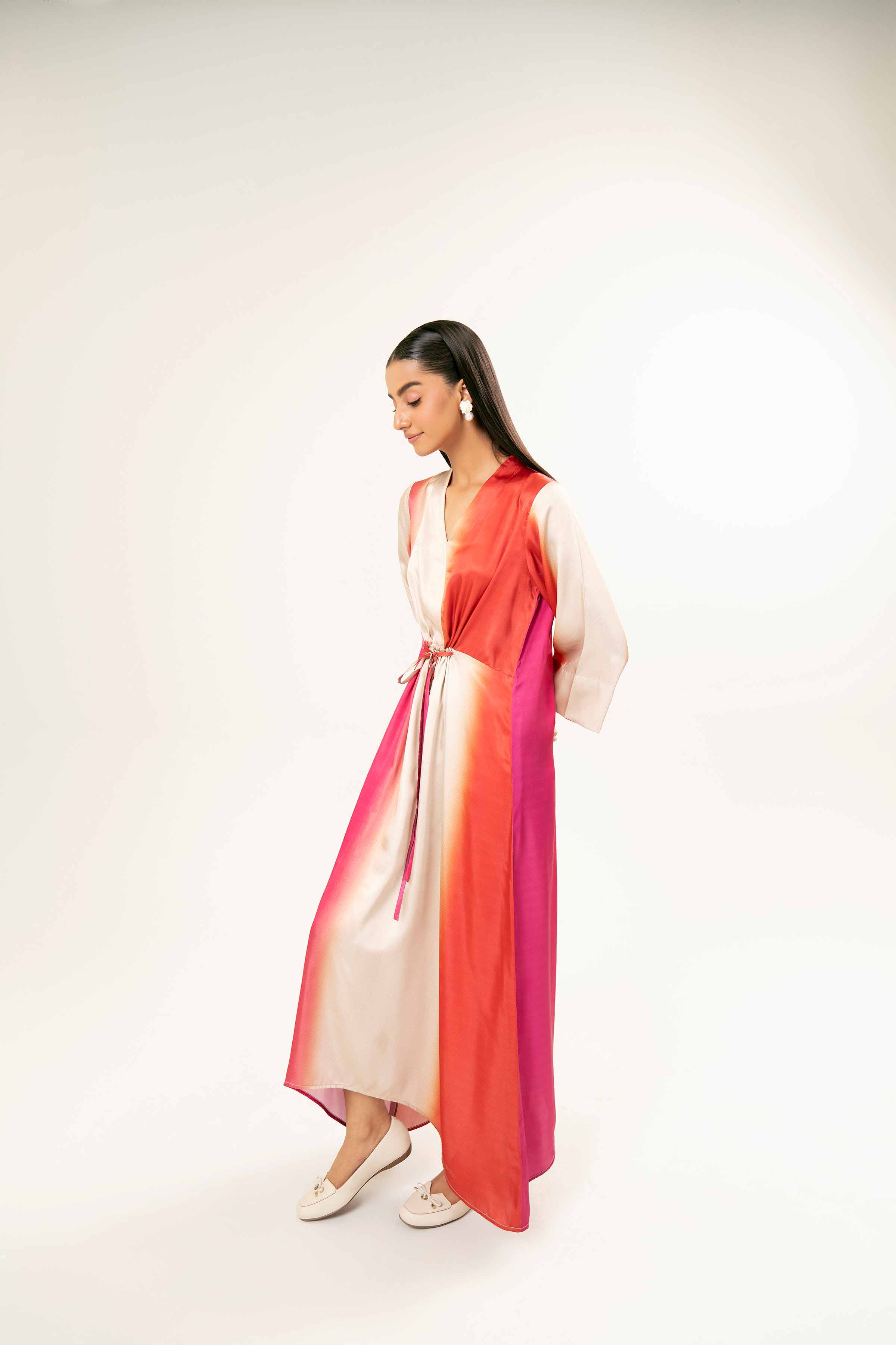 NishatUK - Brown Printed Silk 1-piece ready to wear Long Dress