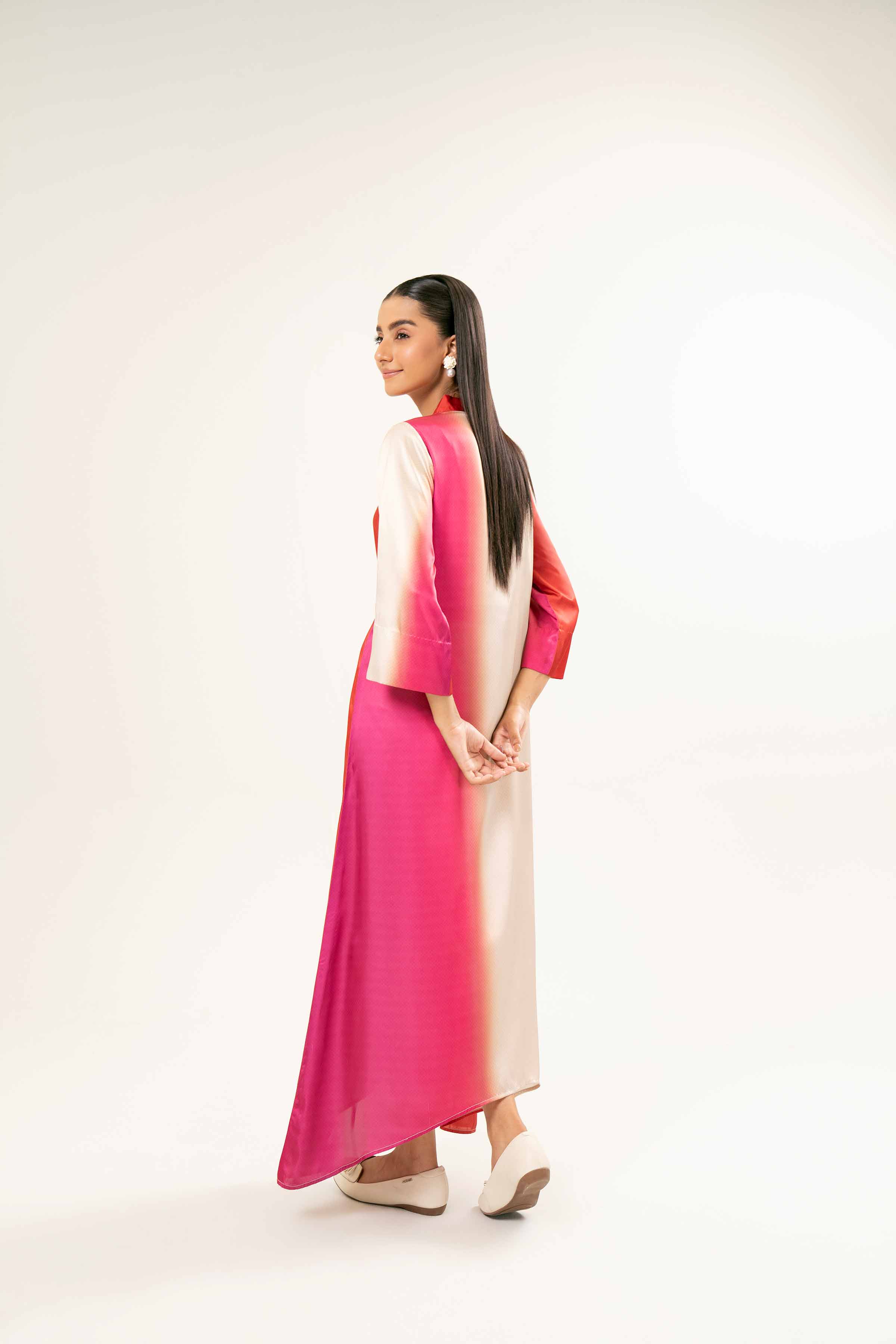 NishatUK - Brown Printed Silk 1-piece ready to wear Long Dress