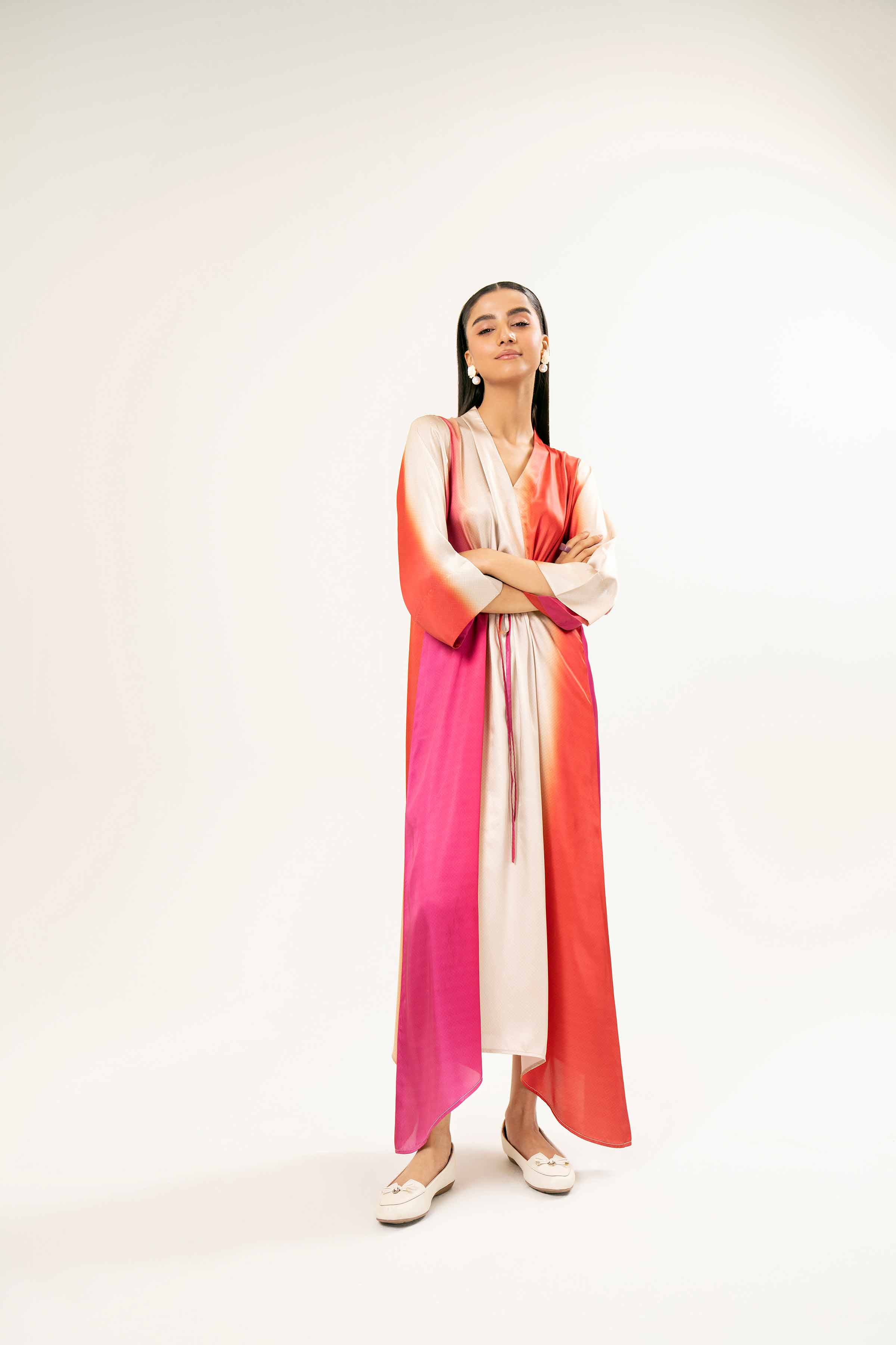 NishatUK - Brown Printed Silk 1-piece ready to wear Long Dress