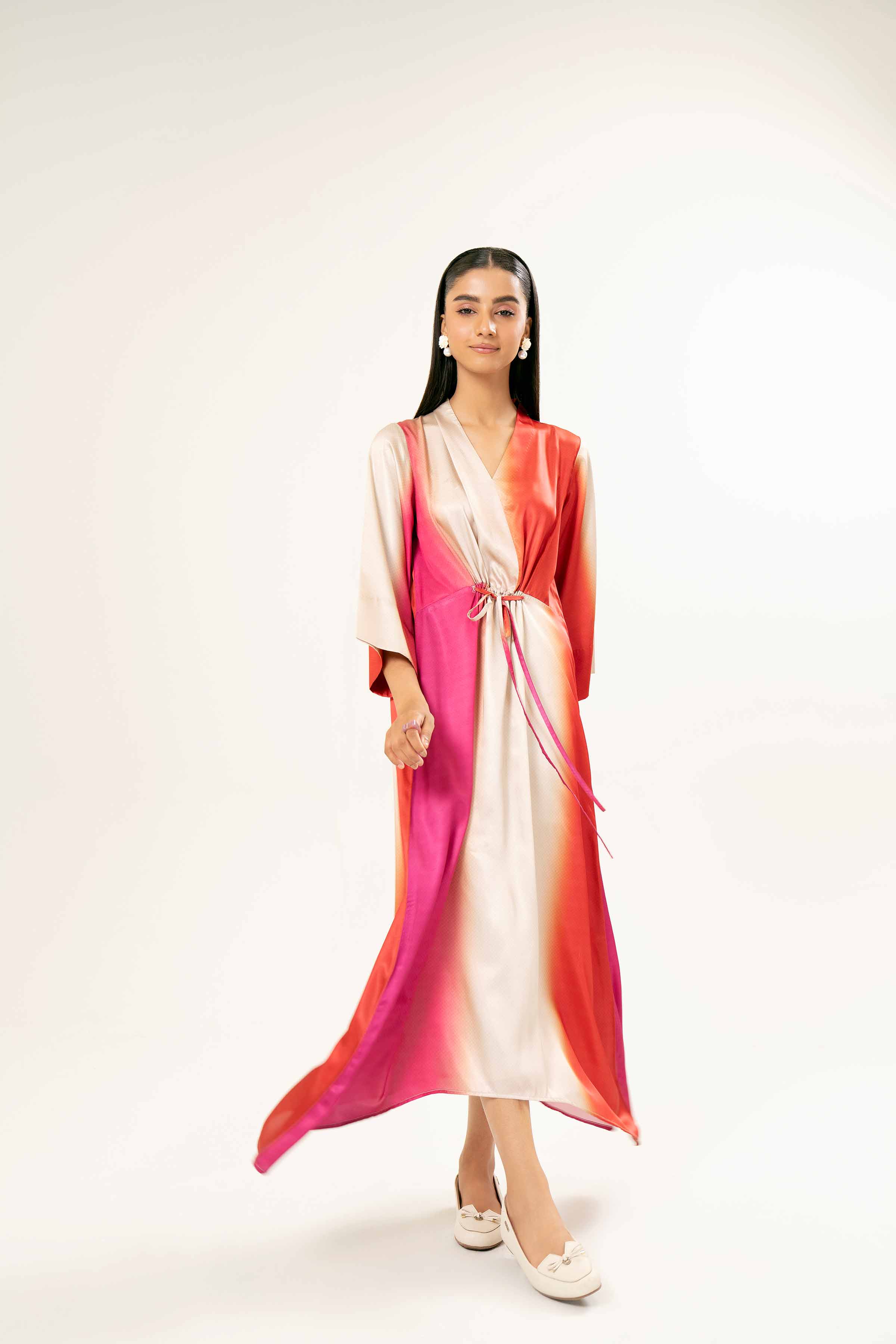 NishatUK - Brown Printed Silk 1-piece ready to wear Long Dress