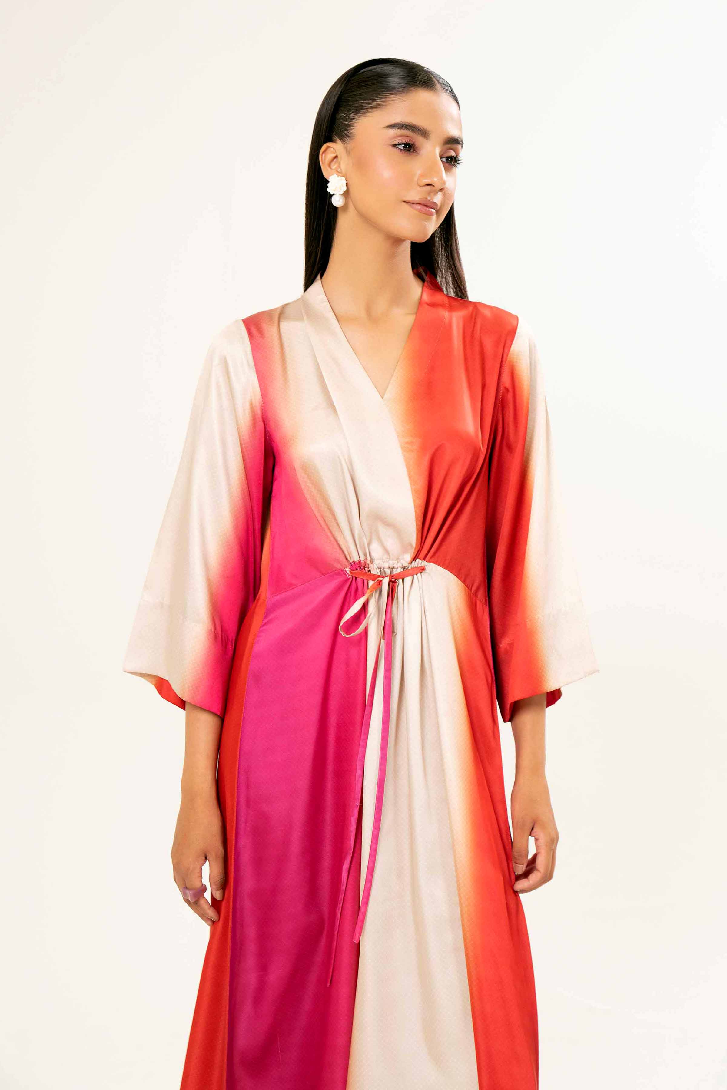 NishatUK - Brown Printed Silk 1-piece ready to wear Long Dress