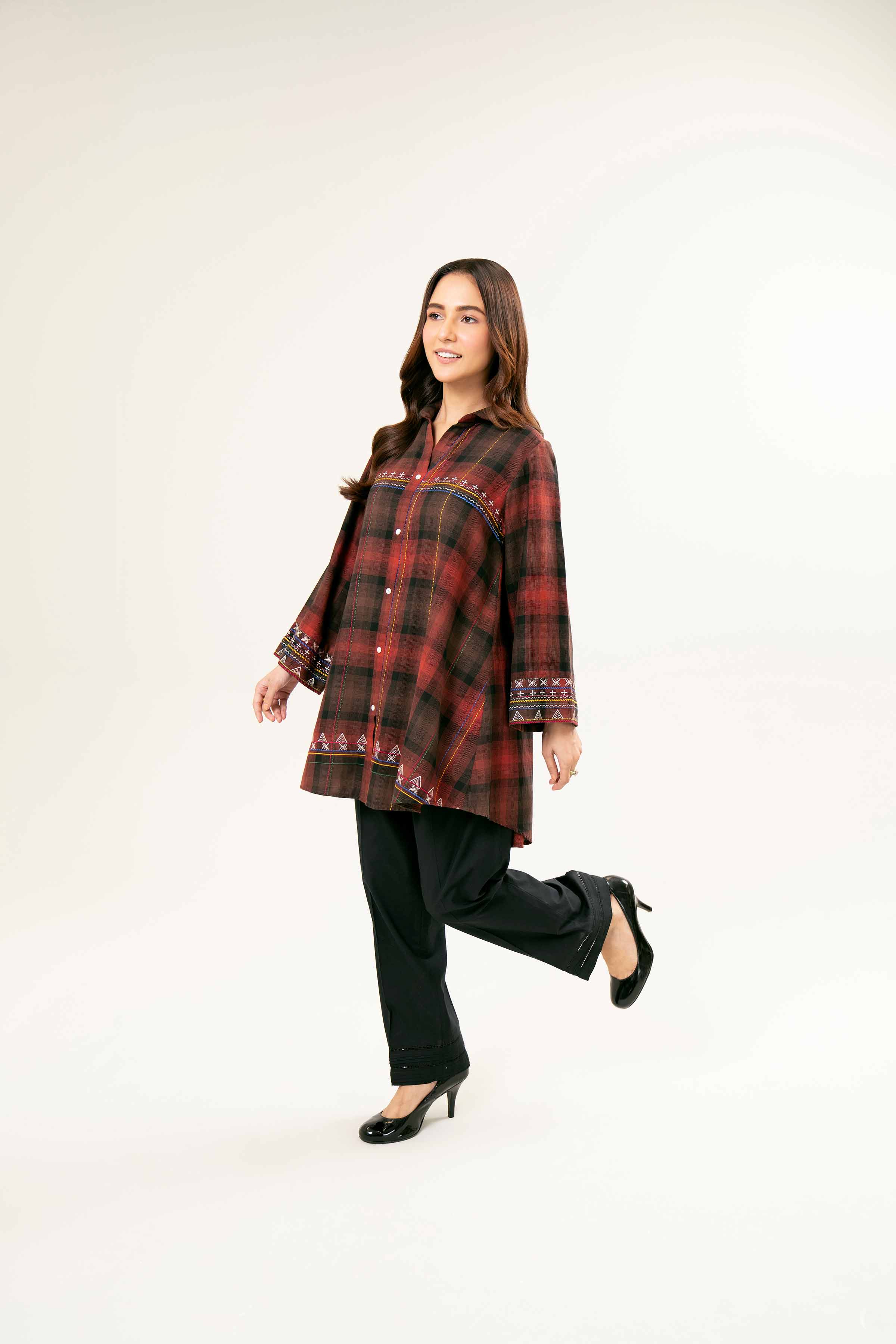 NishatUK - Brown Embroidered   Yarn Dyed 1-piece ready to wear Tunic
