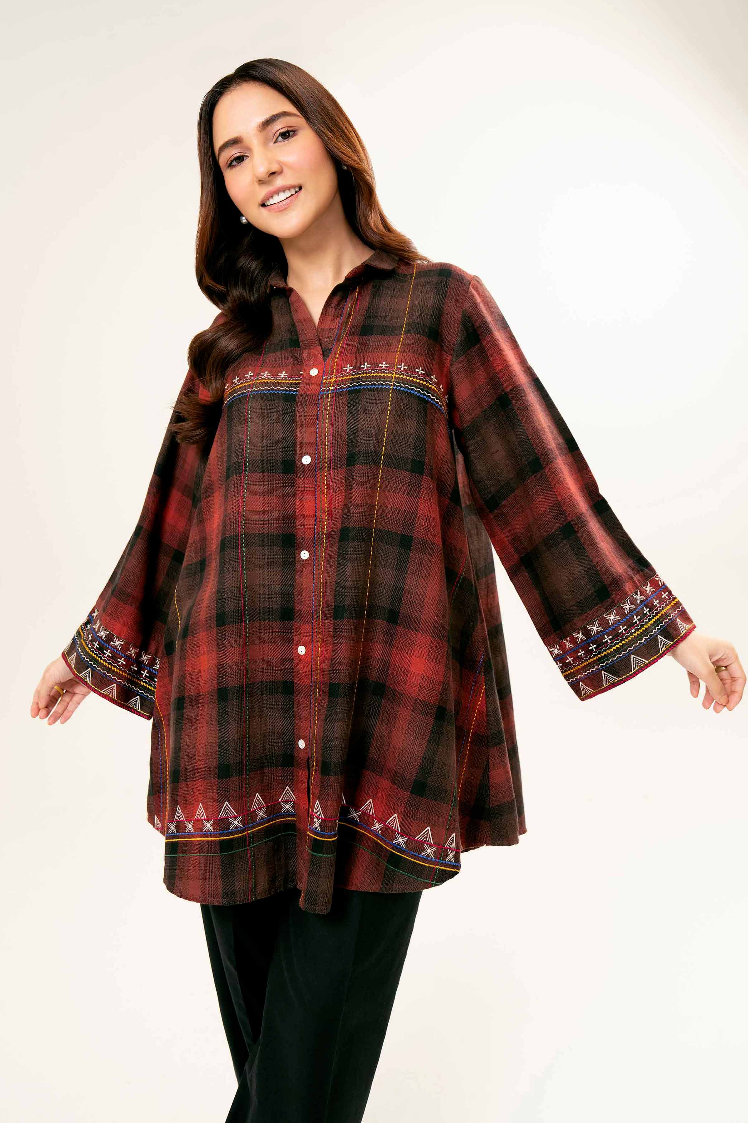 NishatUK - Brown Embroidered   Yarn Dyed 1-piece ready to wear Tunic