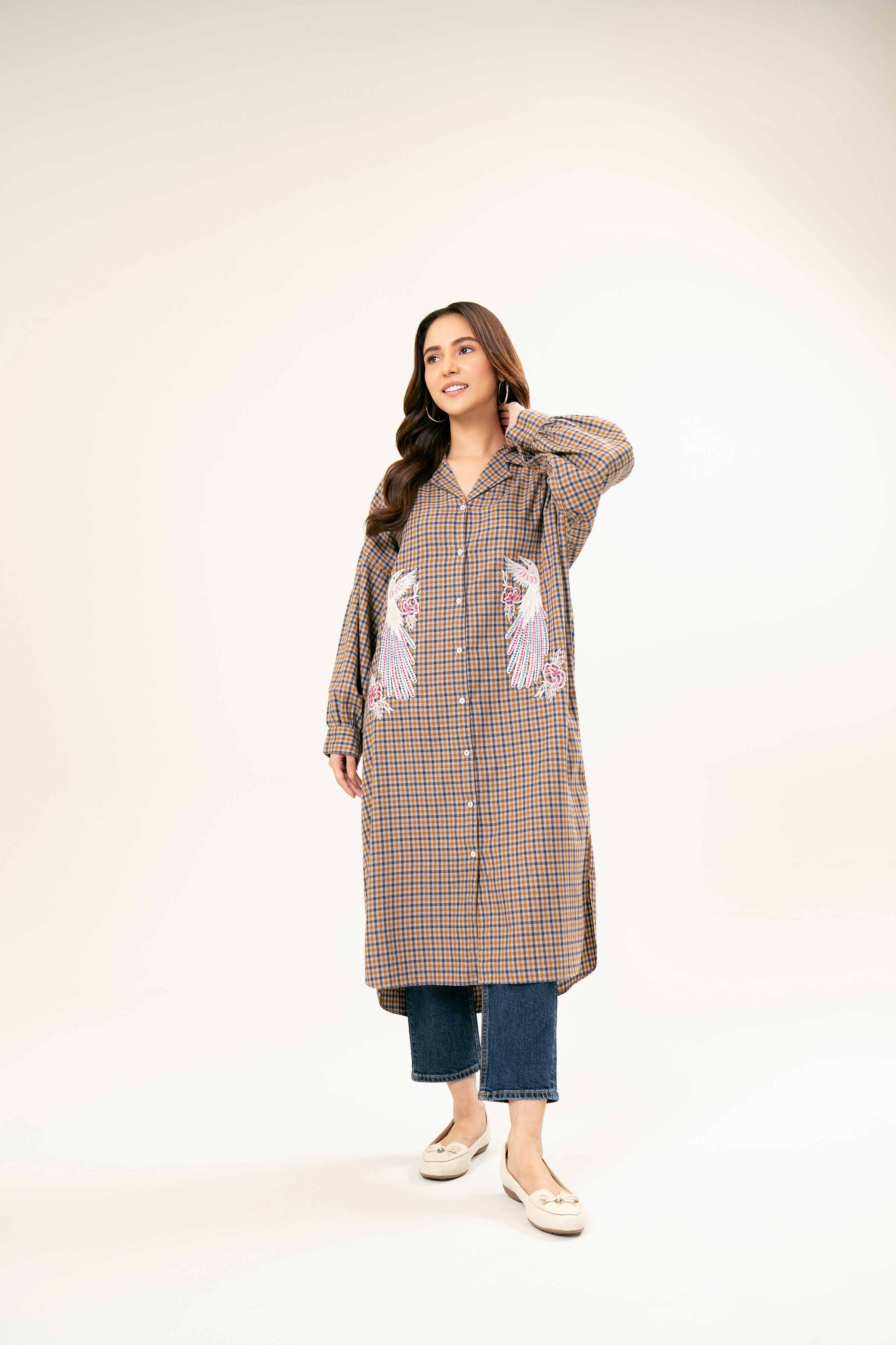 NishatUK - Brown Embroidered   Yarn Dyed 1-piece ready to wear Shirt