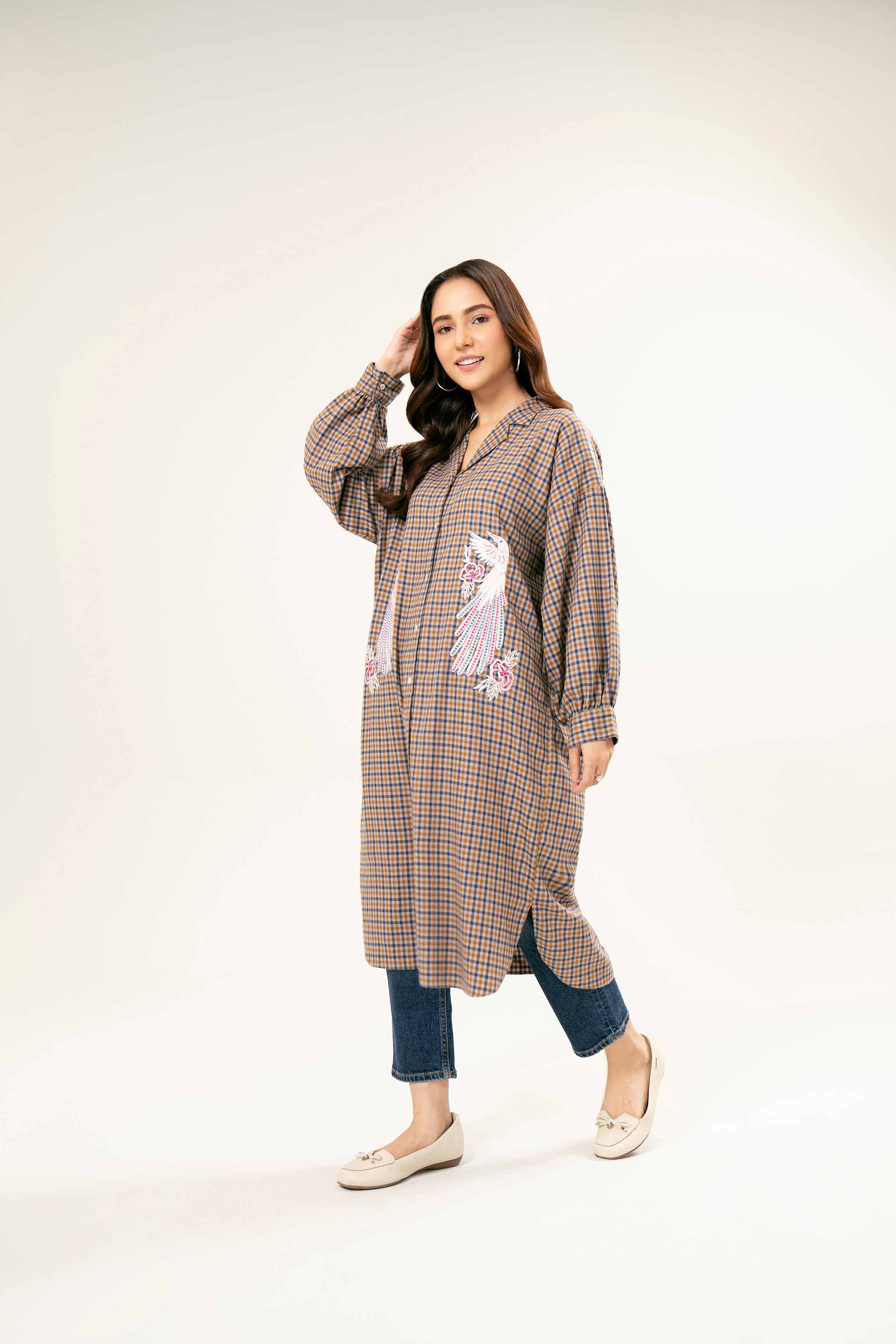 NishatUK - Brown Embroidered   Yarn Dyed 1-piece ready to wear Shirt