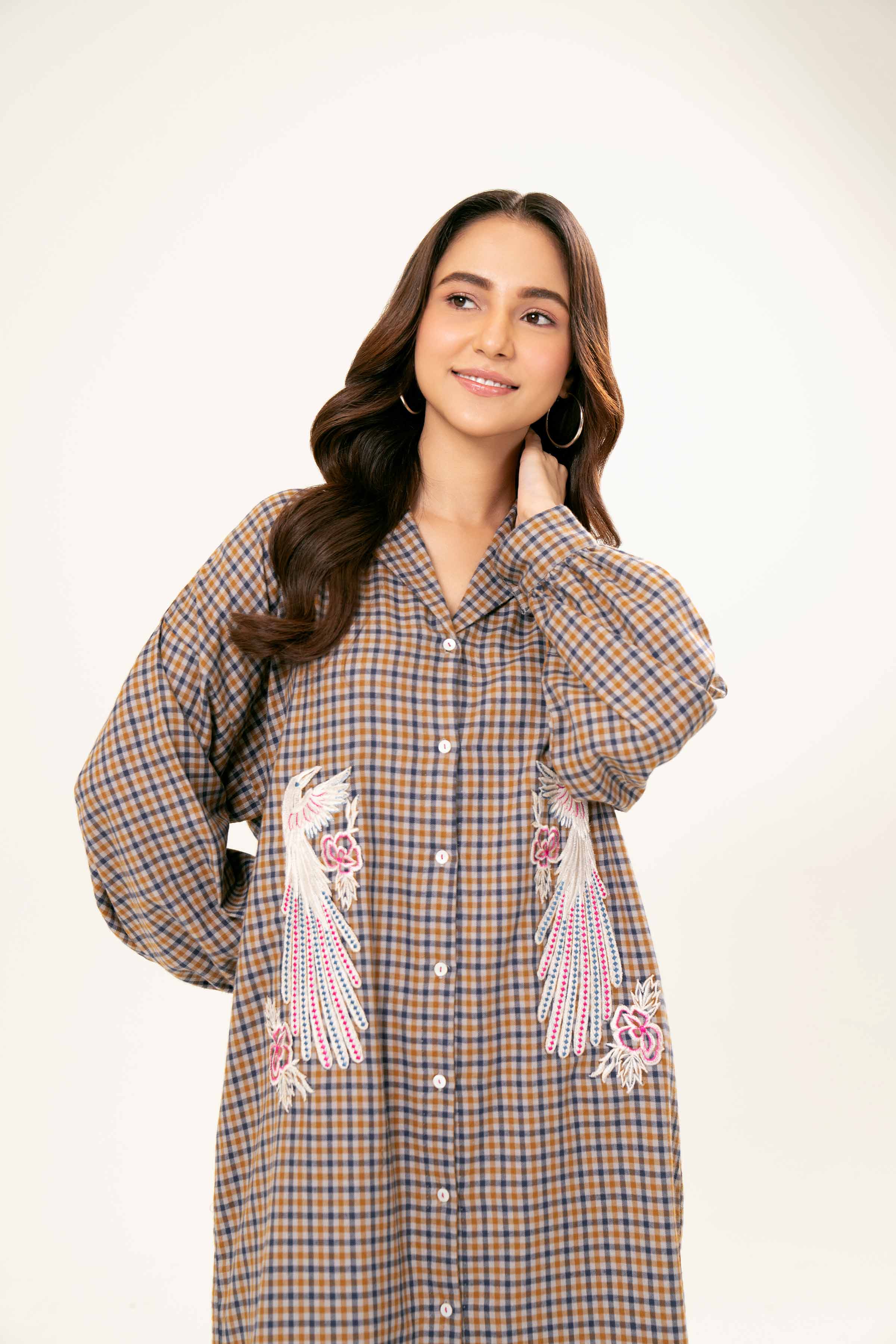 NishatUK - Brown Embroidered   Yarn Dyed 1-piece ready to wear Shirt