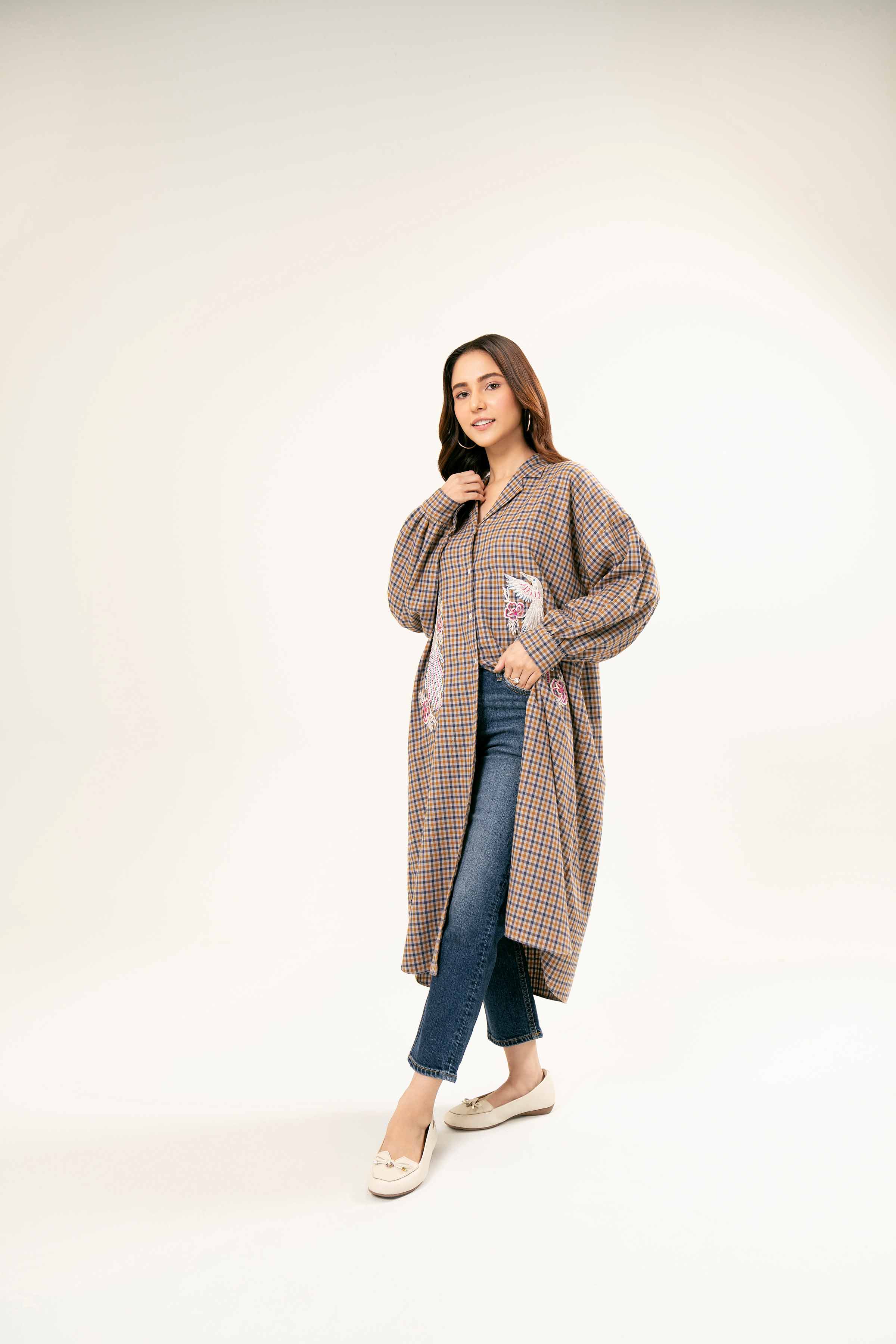 NishatUK - Brown Embroidered   Yarn Dyed 1-piece ready to wear Shirt