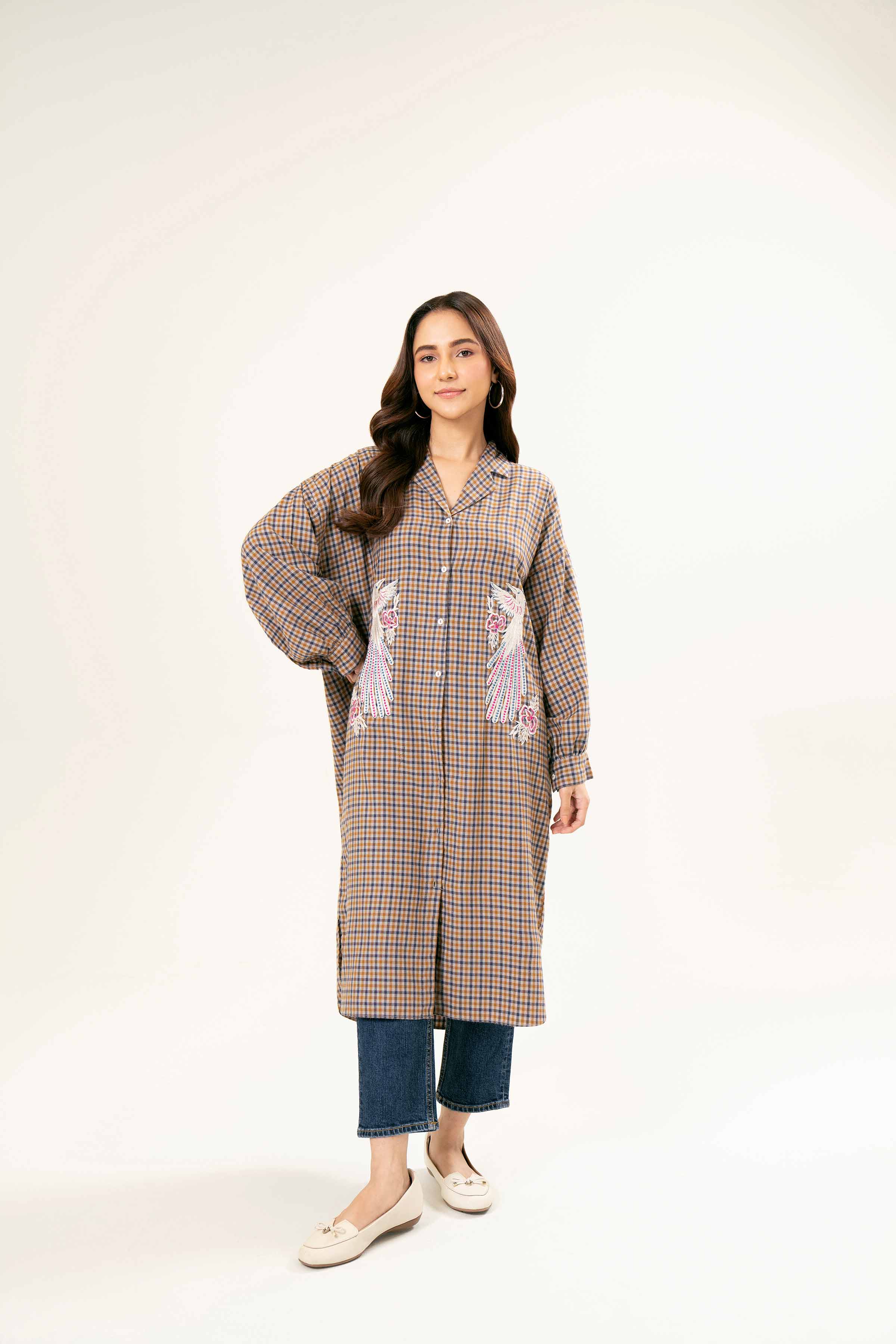 NishatUK - Brown Embroidered   Yarn Dyed 1-piece ready to wear Shirt