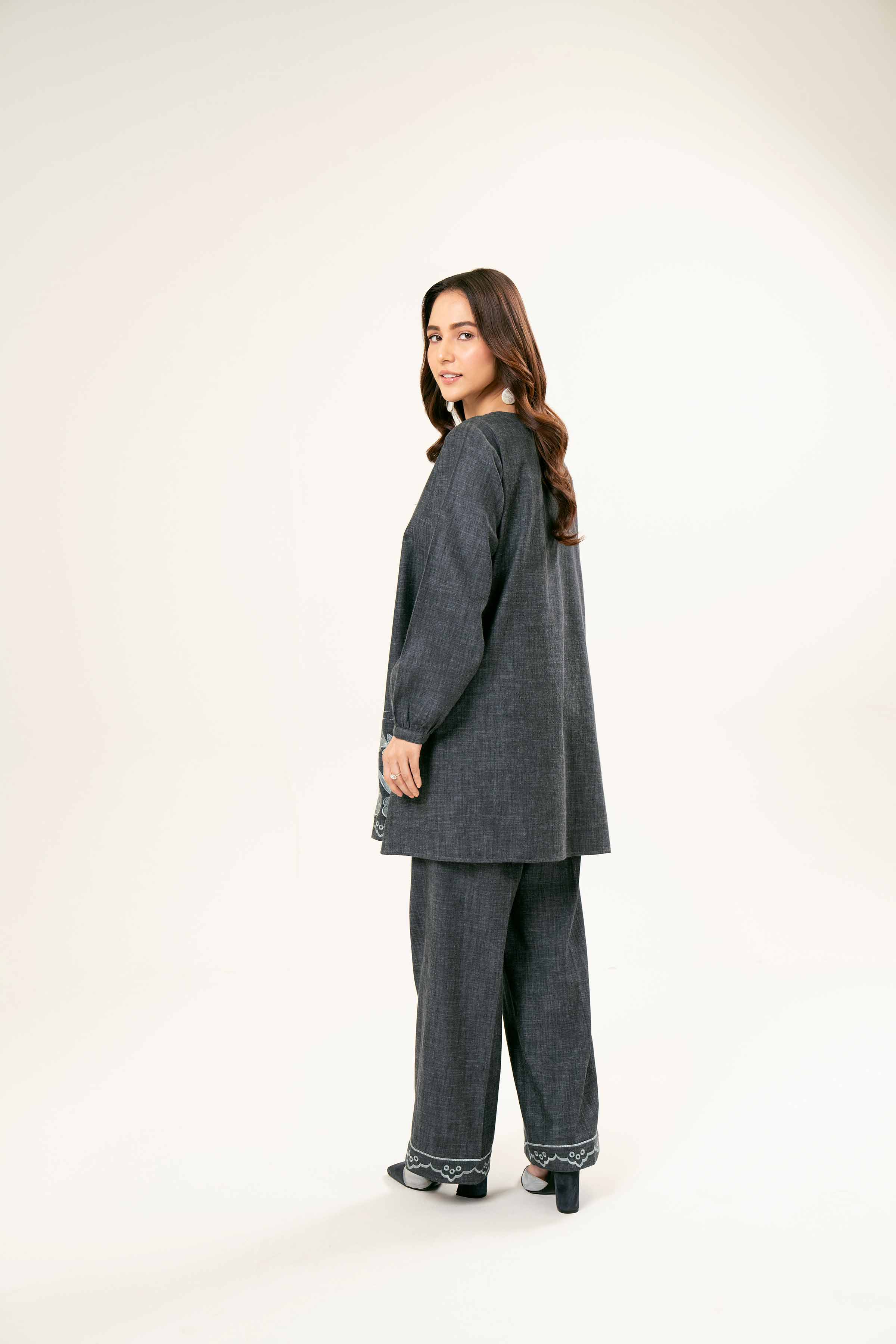 NishatUK - Brown Embroidered   Yarn Dyed 2-piece ready to wear Dress