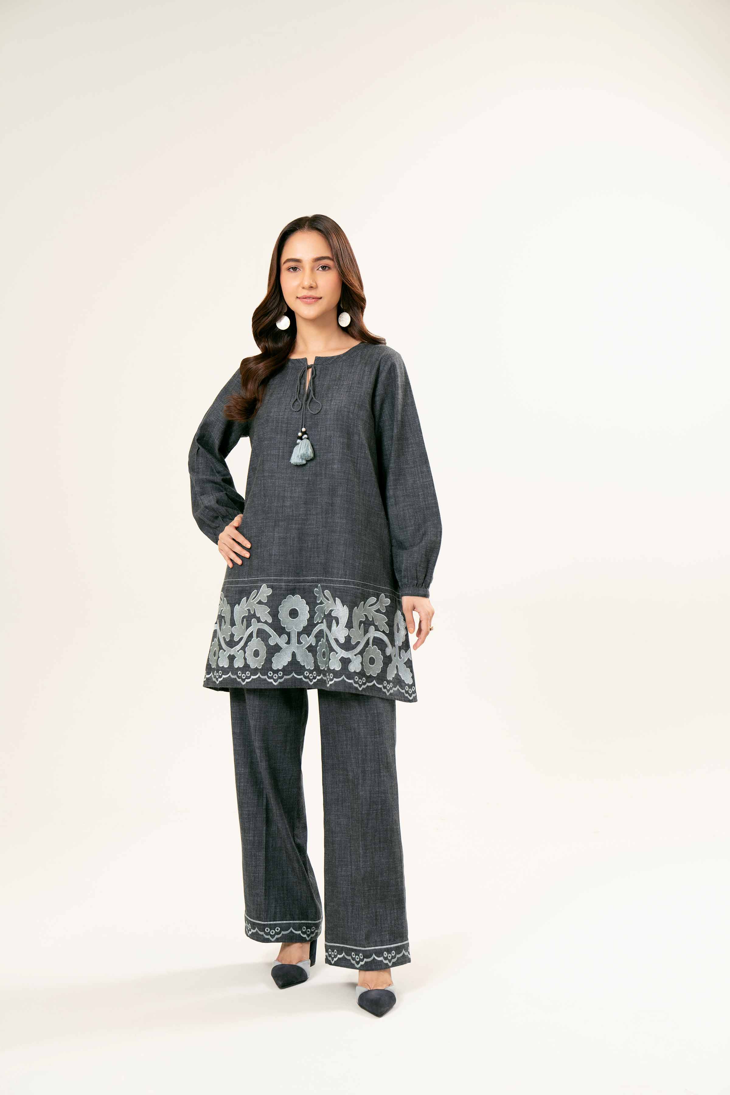 NishatUK - Brown Embroidered   Yarn Dyed 2-piece ready to wear Dress