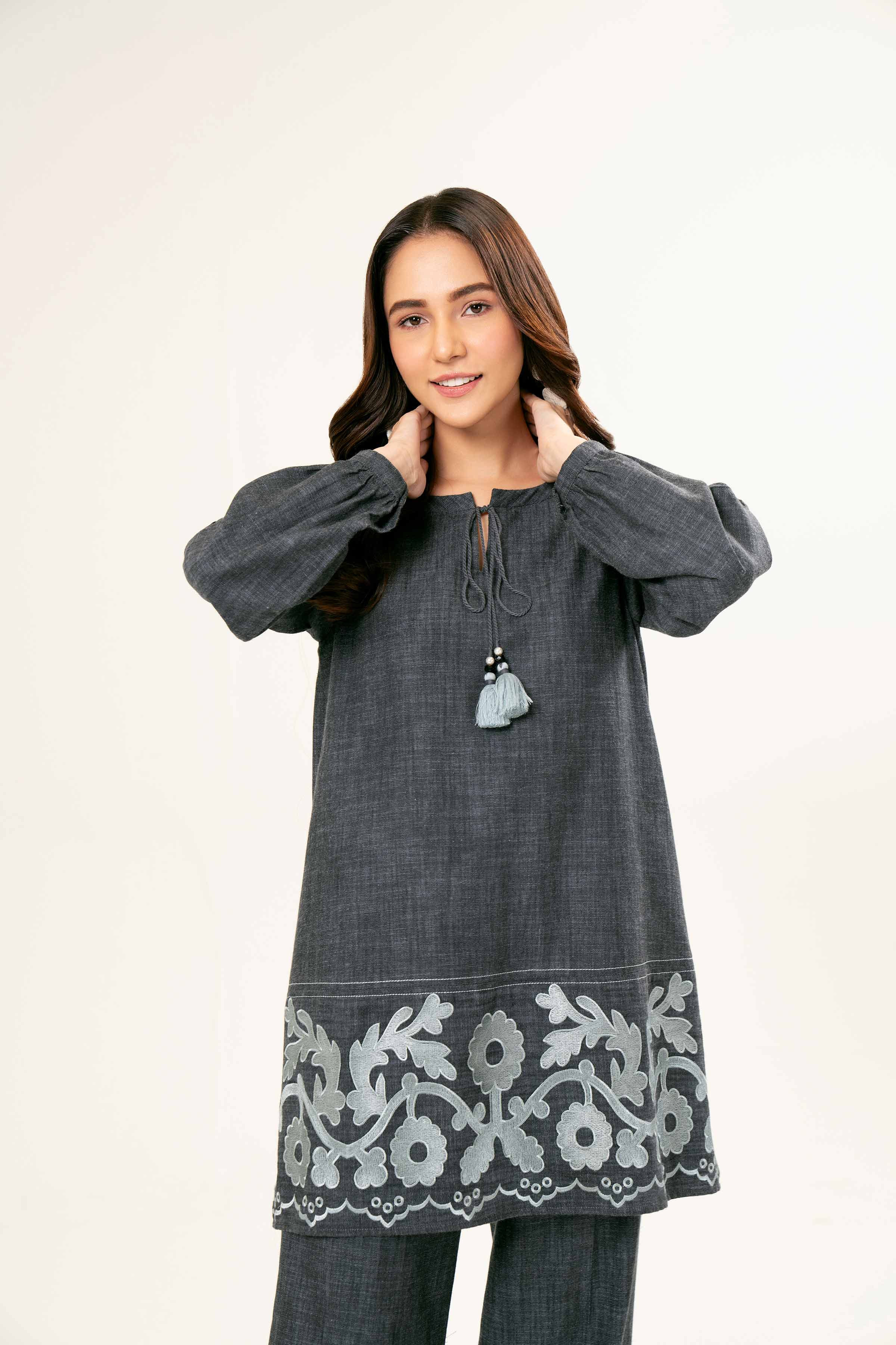 NishatUK - Brown Embroidered   Yarn Dyed 2-piece ready to wear Dress