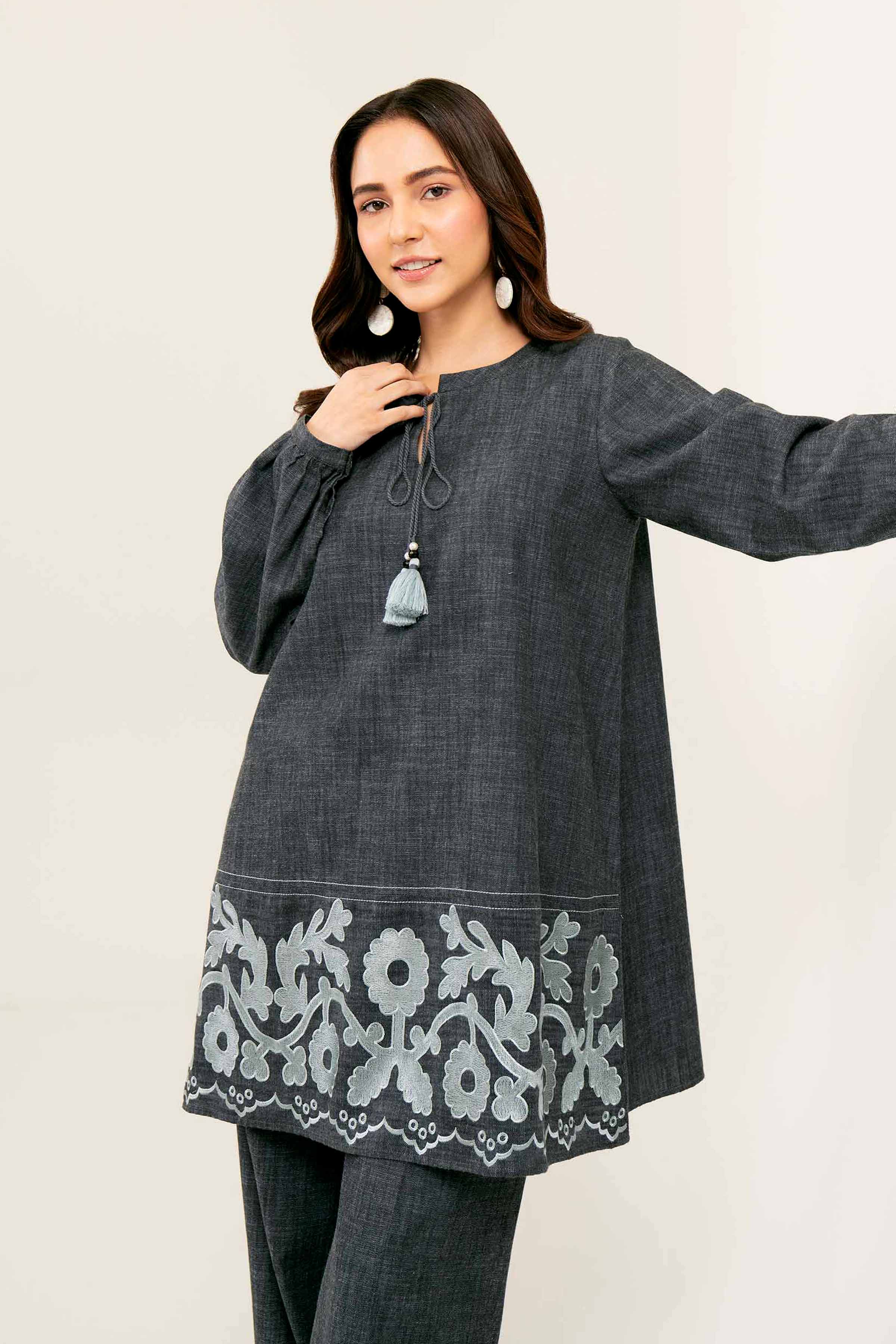 NishatUK - Brown Embroidered   Yarn Dyed 2-piece ready to wear Dress